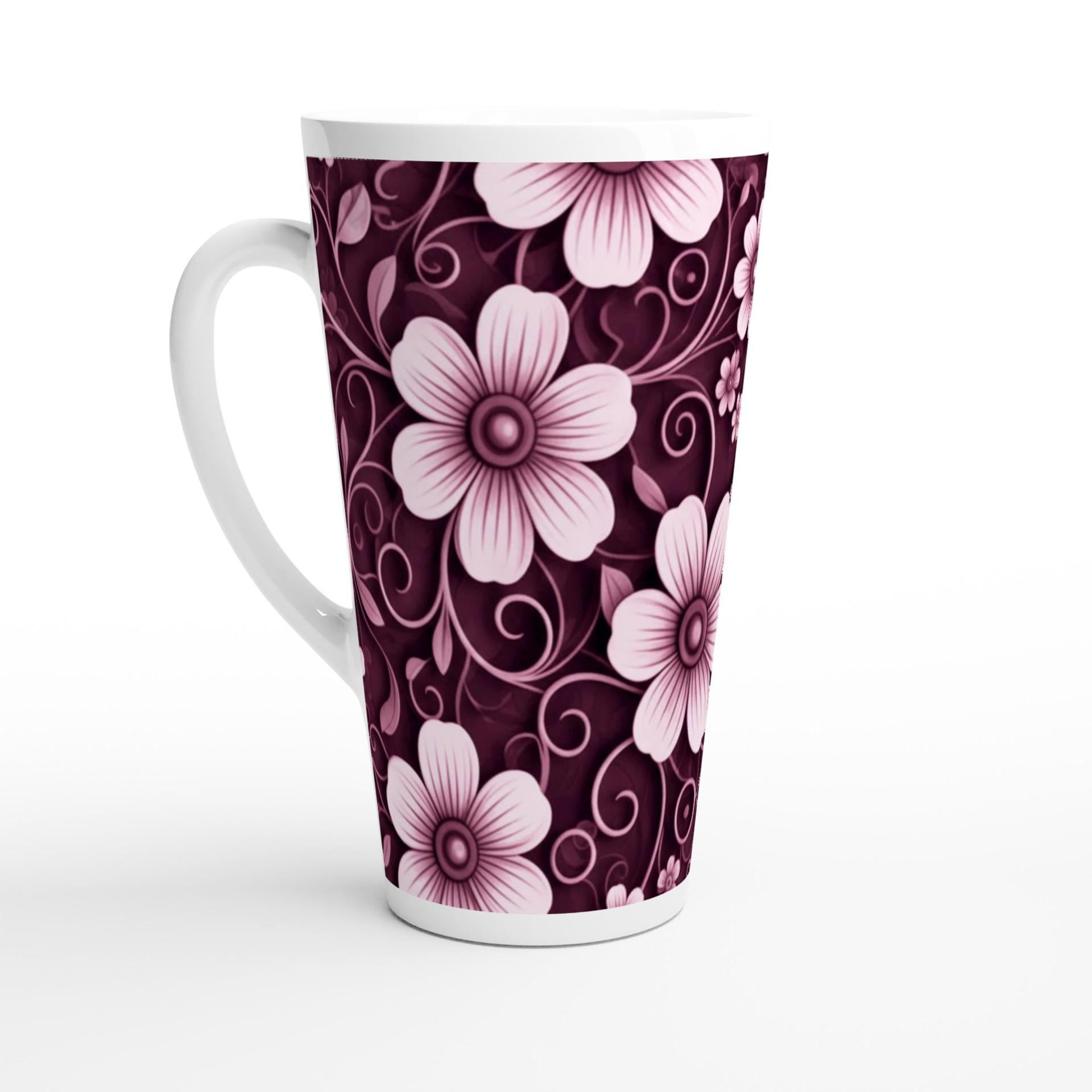 Set of 5 Cups, Floral, 17oz Latte Ceramic Mugs Set - Extra Tall Cup Set