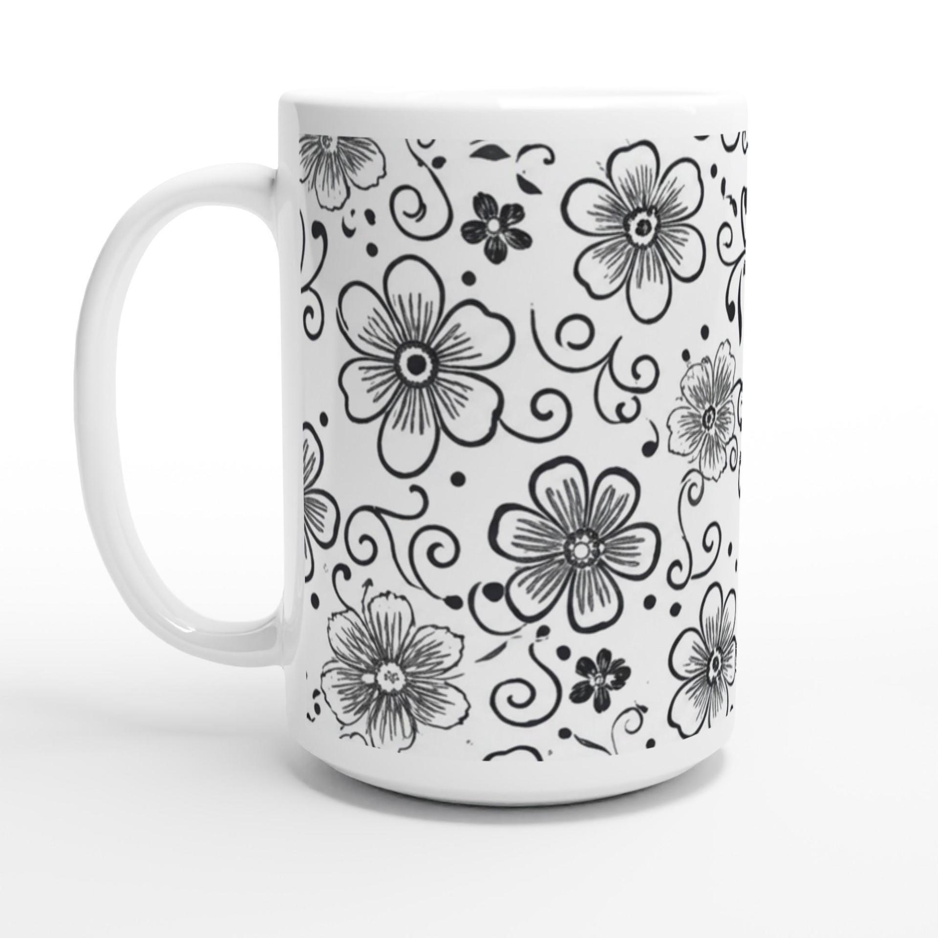 Set of Floral Cups - Light and Dark - Large 15oz Ceramic Mugs