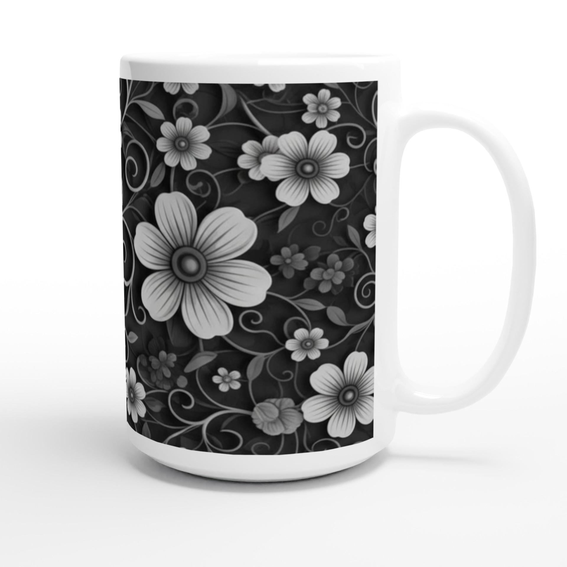 Set of Big Mugs, Dark Floral Cup Set, 15 oz