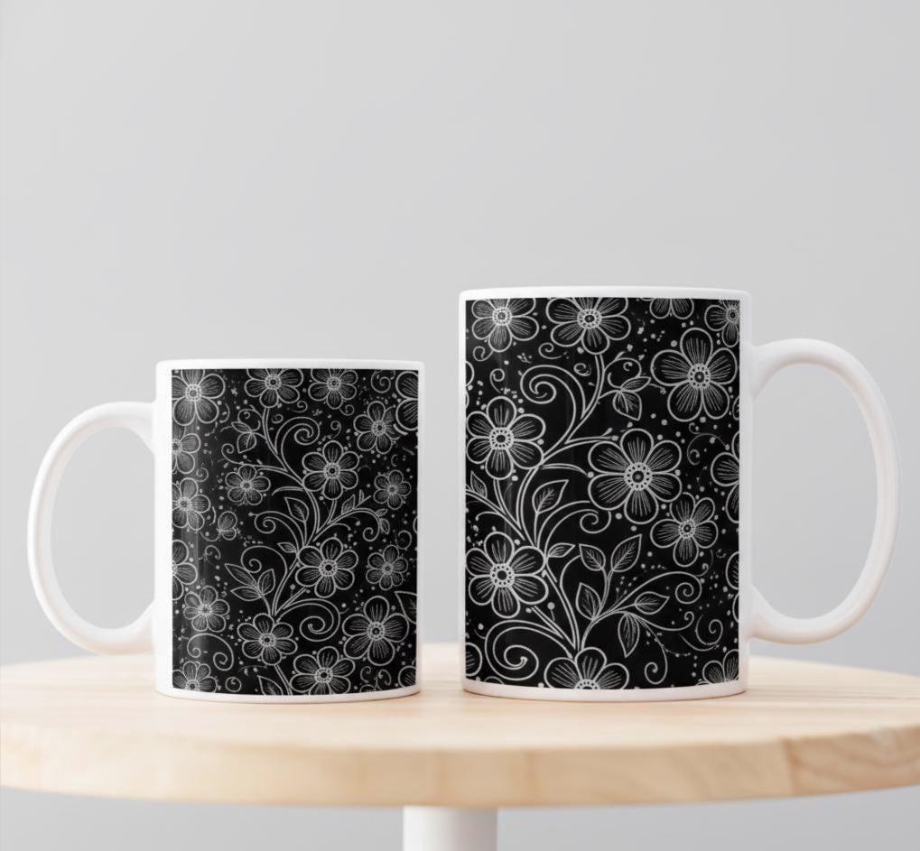 Floral Cups -  Large and Small Ceramic Mugs - 15oz and 11oz Mug Set