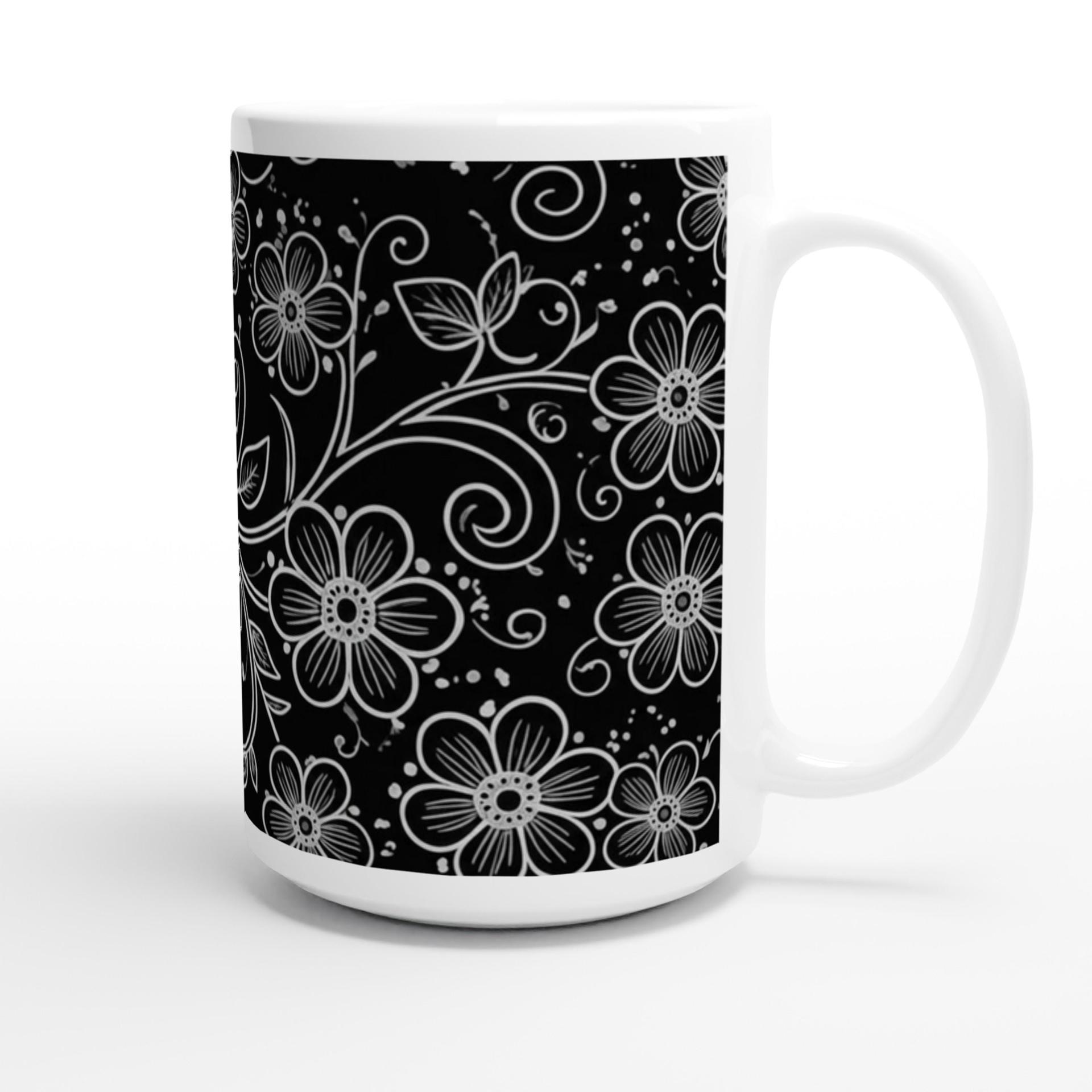 Floral Cups -  Large and Small Ceramic Mugs - 15oz and 11oz Mug Set