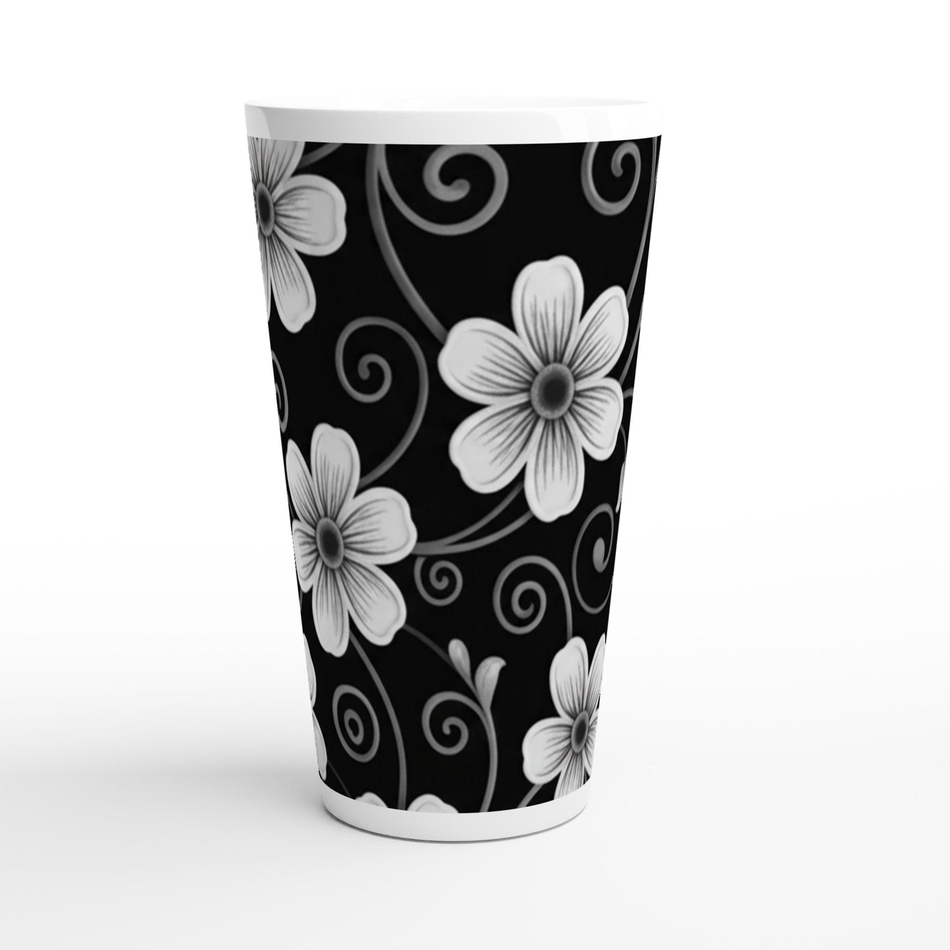 Set of 3 Cups, Floral, 17oz Latte Ceramic Mugs Set - Extra Tall Cup Set