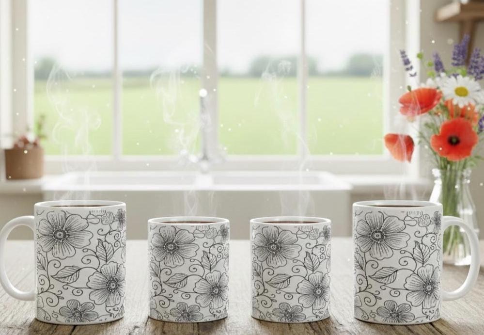 Floral Cups -  Large and Small Ceramic Mug