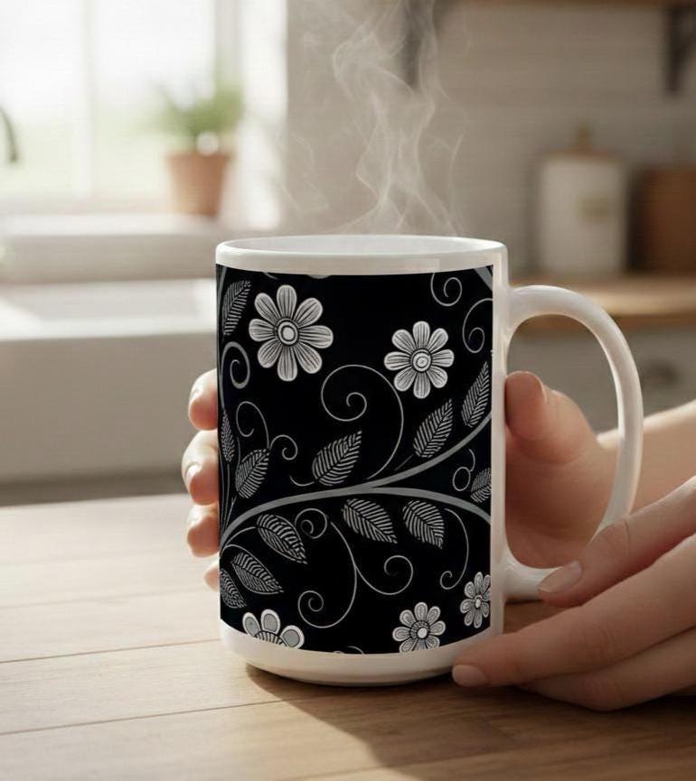 Dark Floral - Small and Large Ceramic Mugs