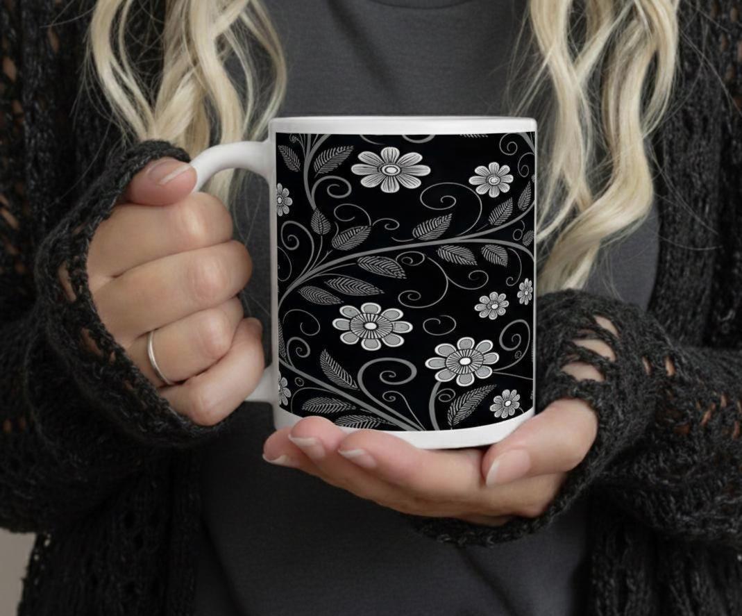 Dark Floral - Small and Large Ceramic Mugs