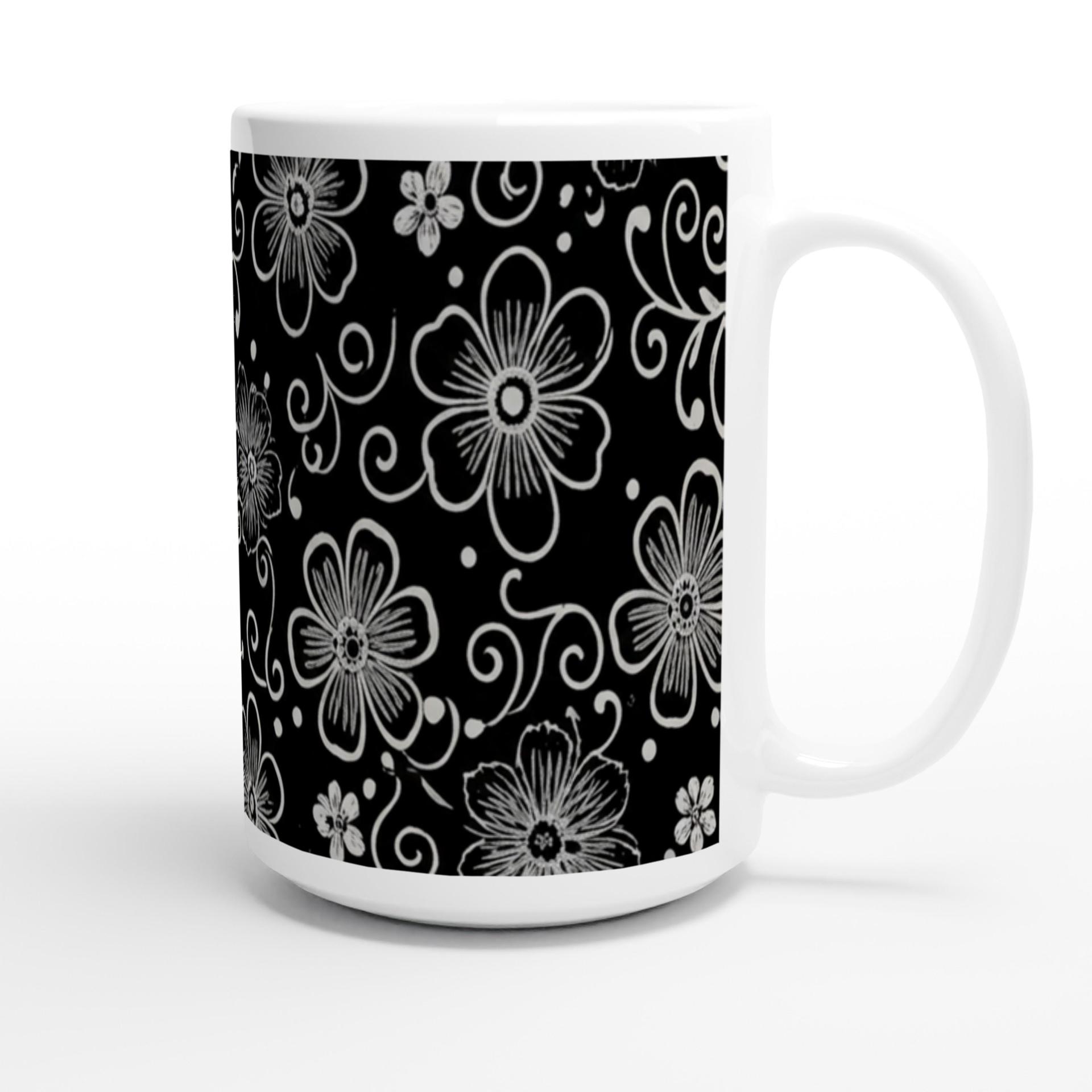 Set of Floral Cups - Light and Dark - Large 15oz Ceramic Mugs