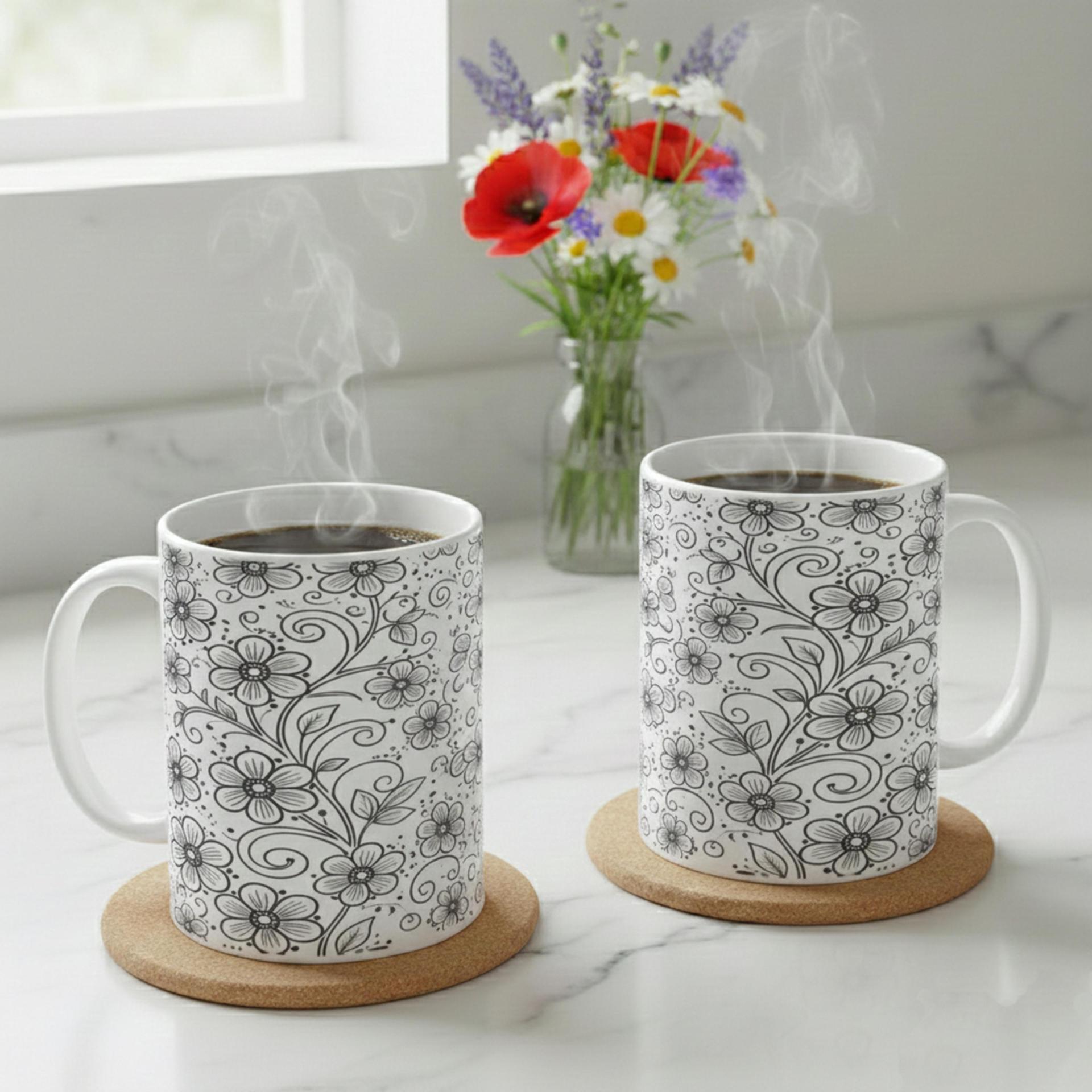 Floral Cups -  Large and Small Ceramic Mug