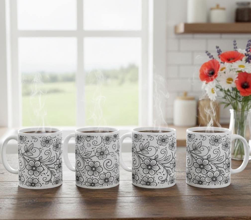Floral Cups -  Large and Small Ceramic Mug