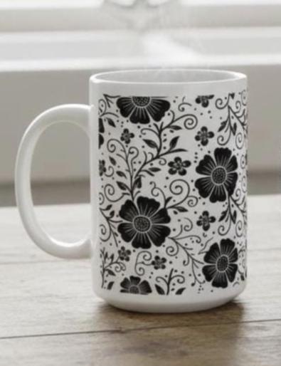 Set of 3 Big Mugs, Floral Cup Set, Large 15 oz