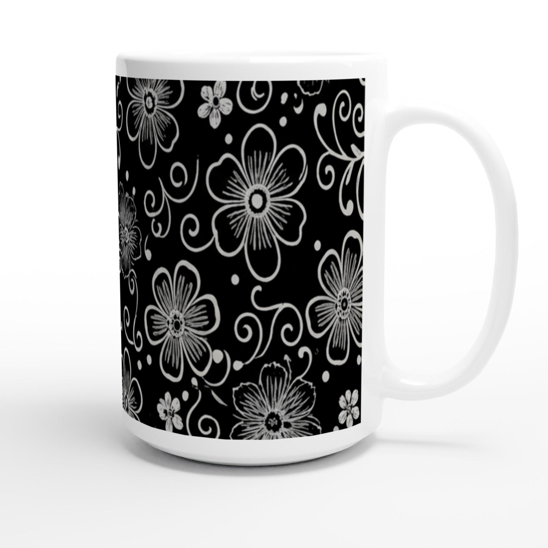 Set of Big Mugs, Dark Floral Cup Set, 15 oz