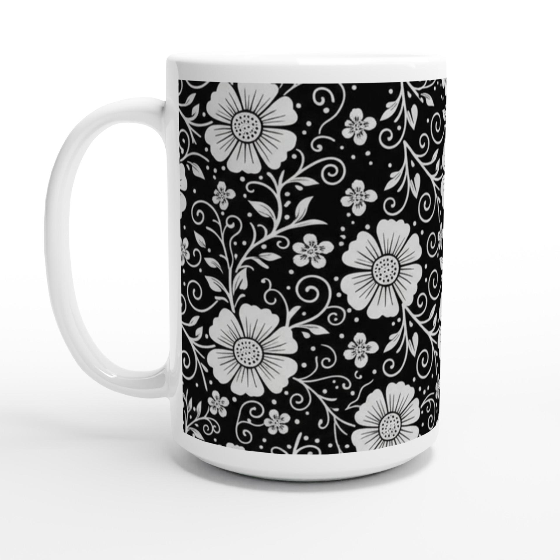 Set of Big Mugs, Dark Floral Cup Set, 15 oz