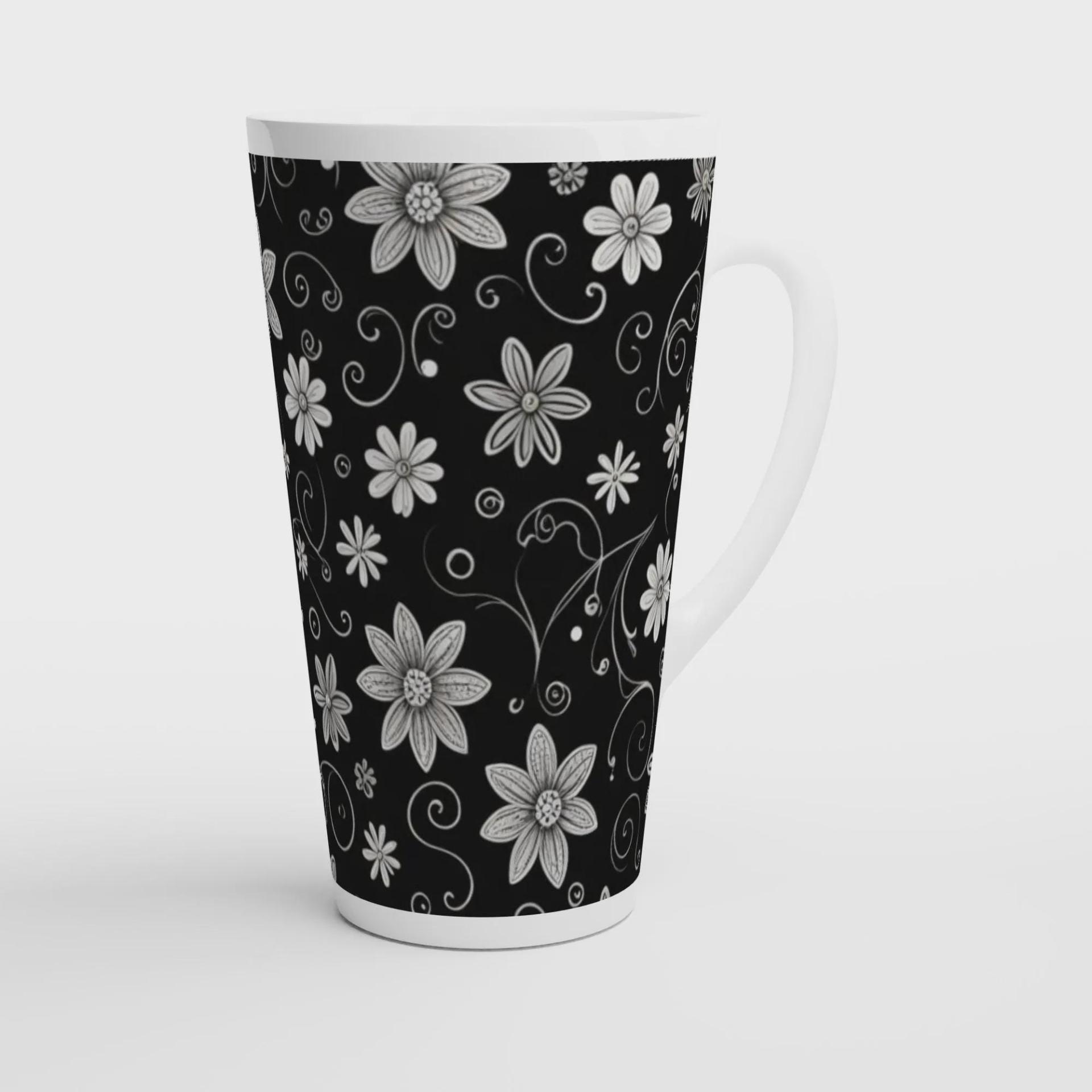 Set of 3 Cups, Floral, 17oz Latte Ceramic Mugs Set - Extra Tall Cup Set