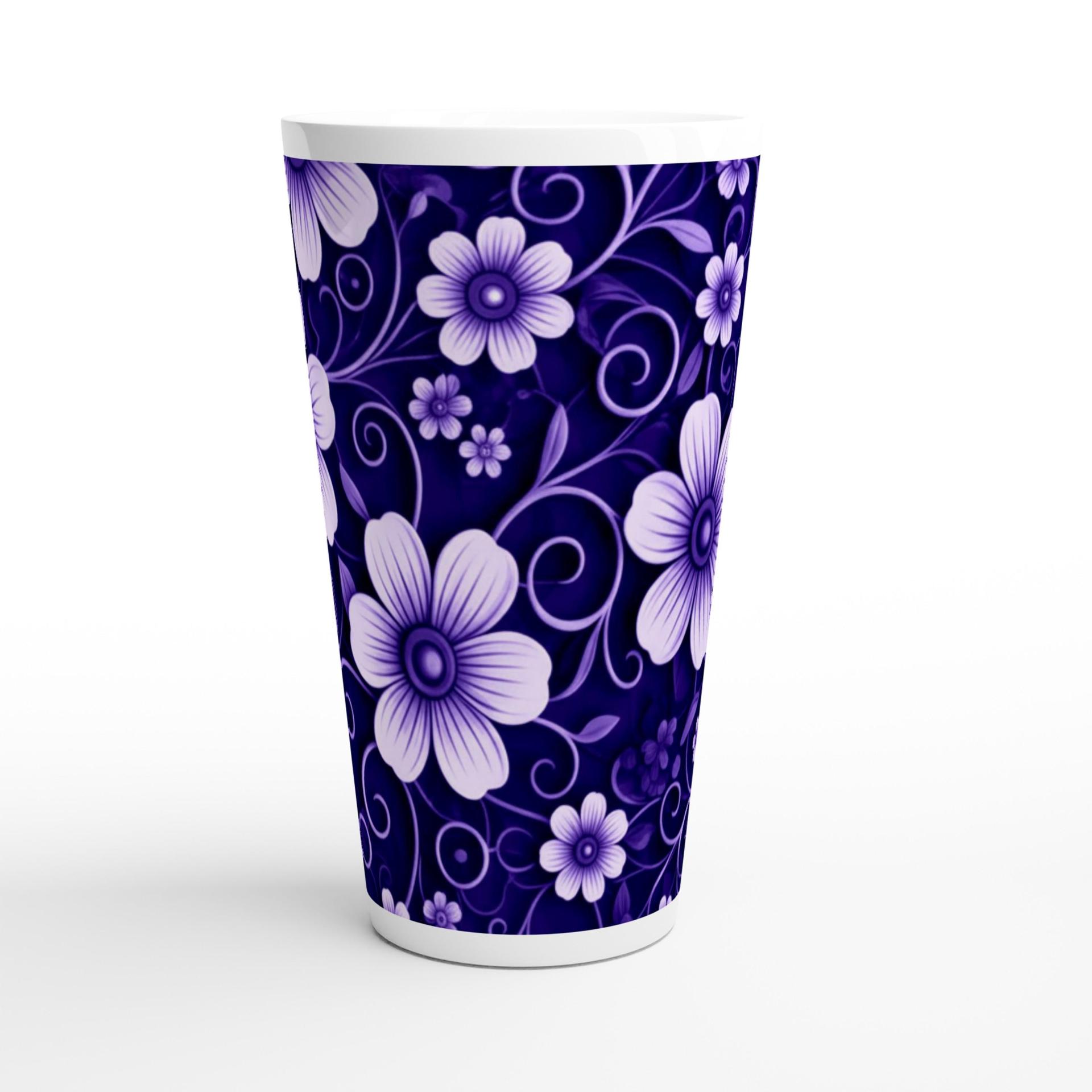 Set of 5 Cups, Floral, 17oz Latte Ceramic Mugs Set - Extra Tall Cup Set