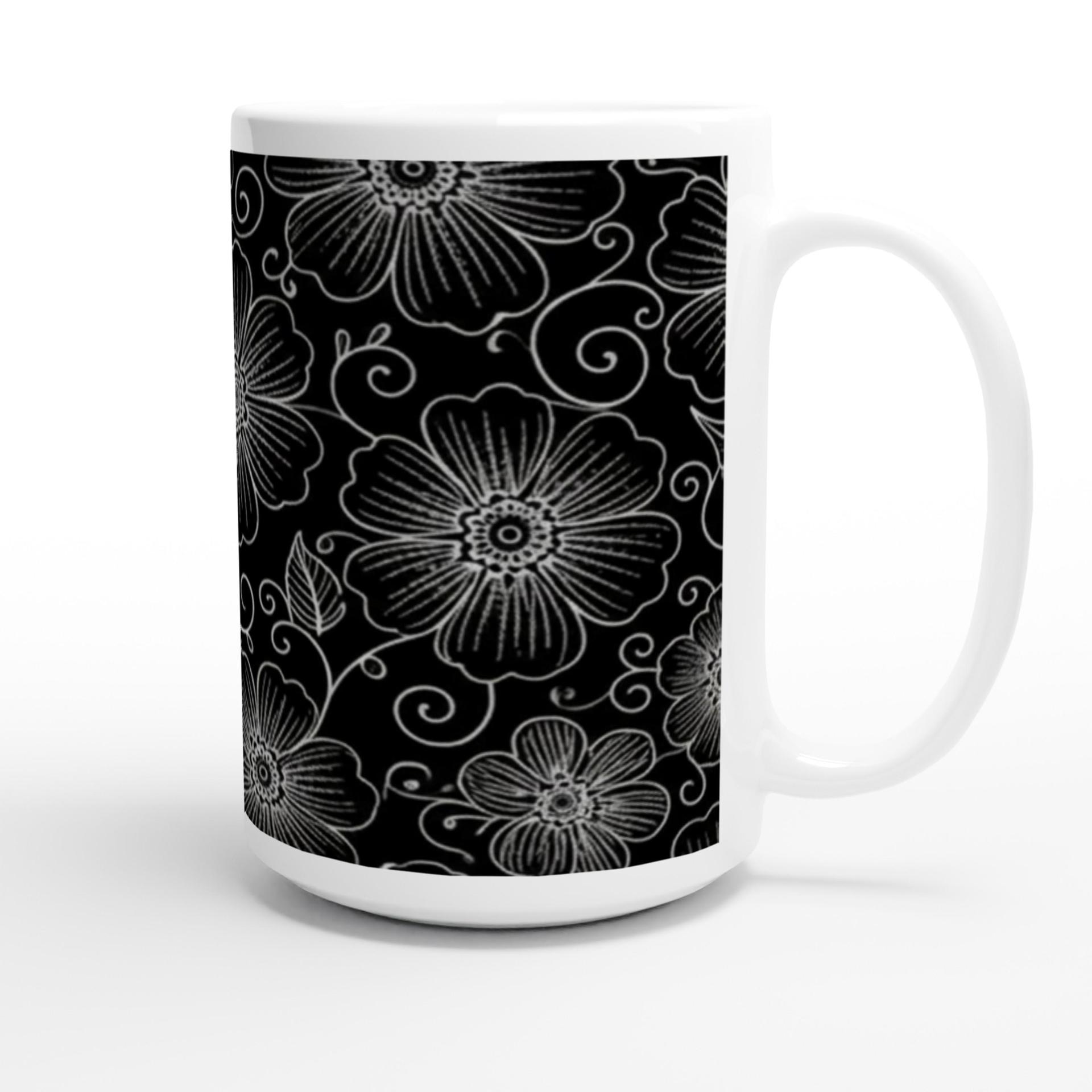 Set of Big Mugs, Dark Floral Cup Set, 15 oz
