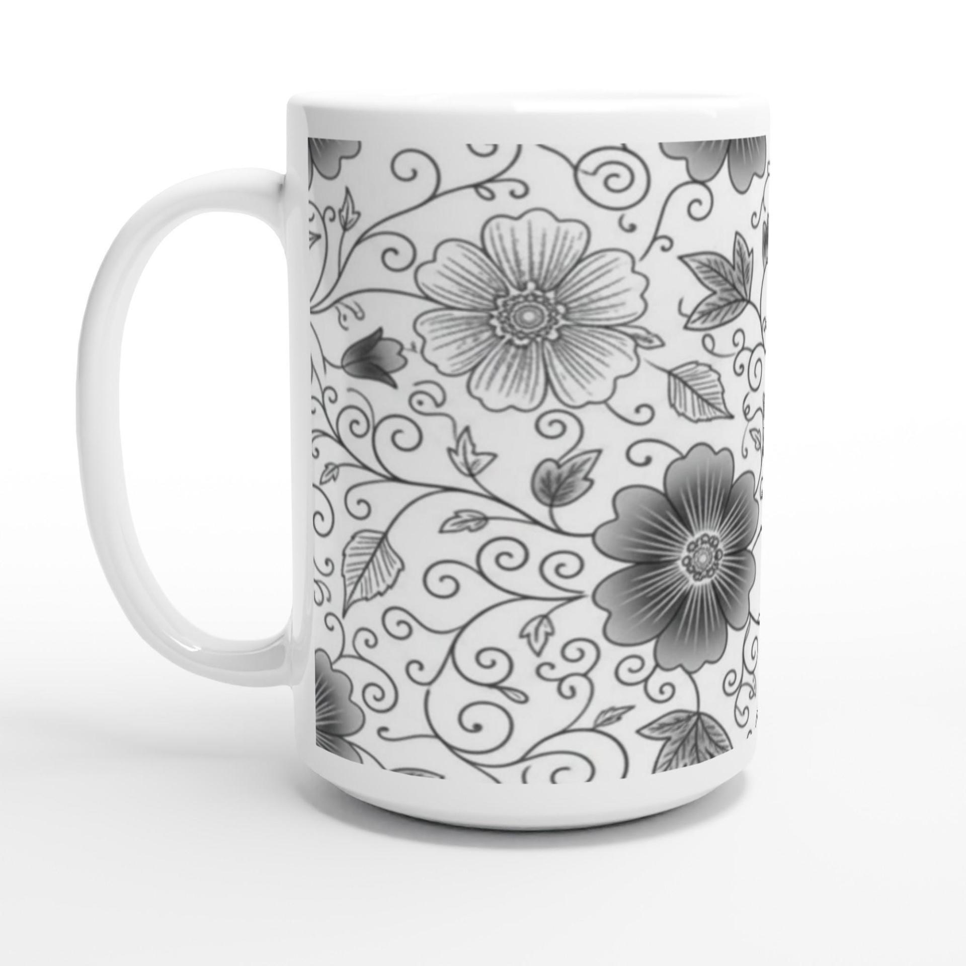 Set of Floral Cups - Light and Dark - Large 15oz Ceramic Mugs