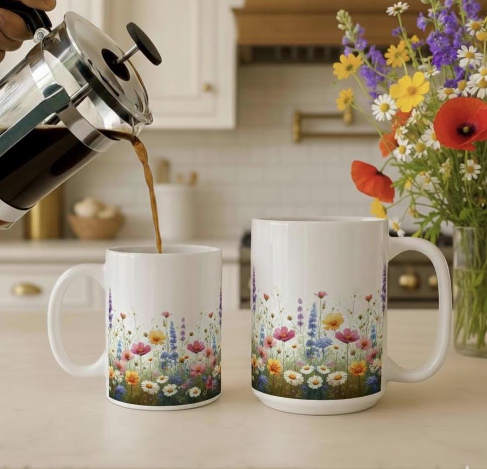 Floral Cups -  Large and Small Ceramic Mugs