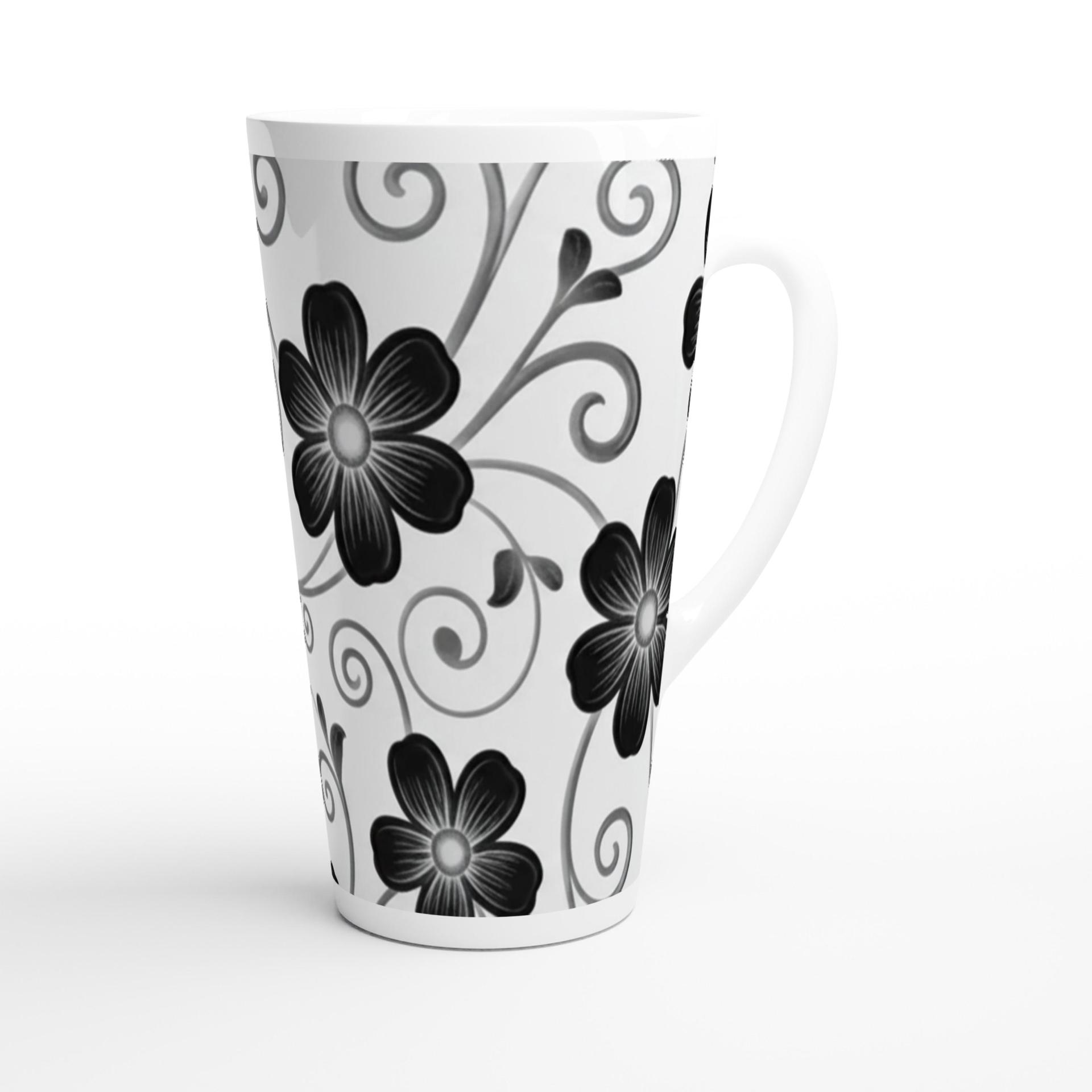 Set of 3 Cups, Floral, 17oz Latte Ceramic Mugs Set - Extra Tall Cup Set