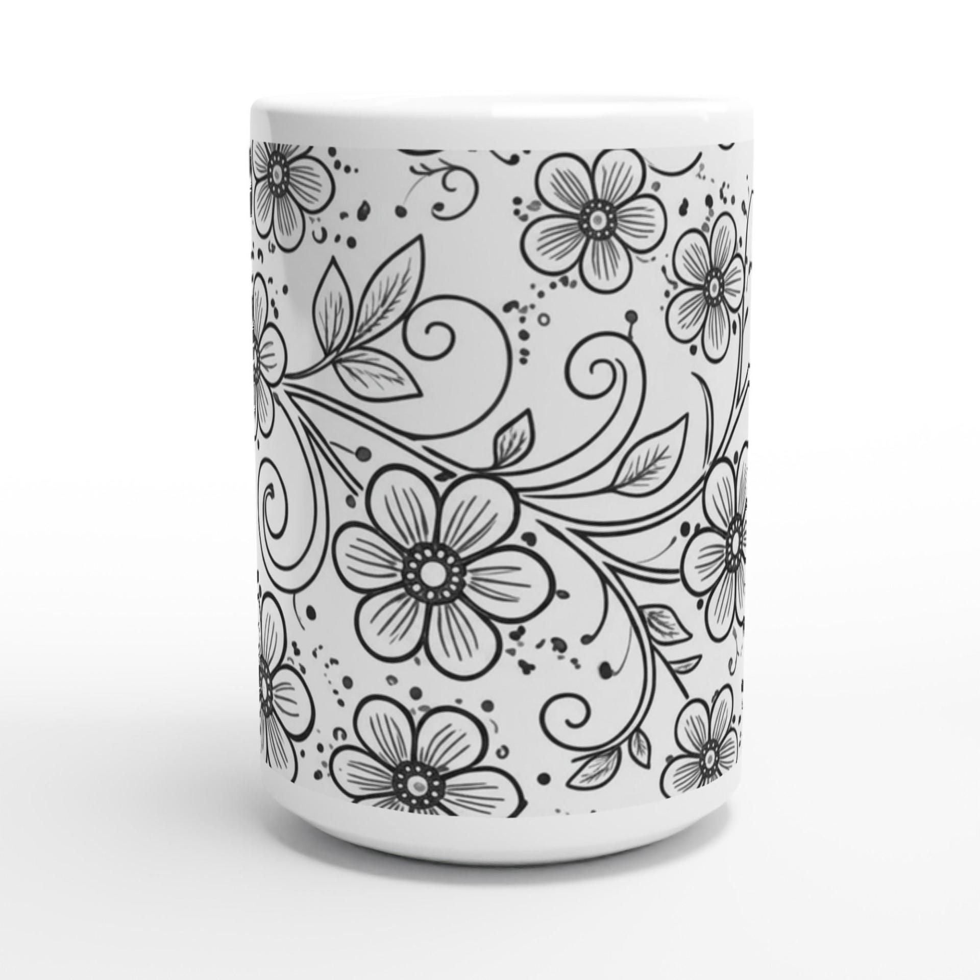 Set of Floral Cups - Light and Dark - Large 15oz Ceramic Mugs
