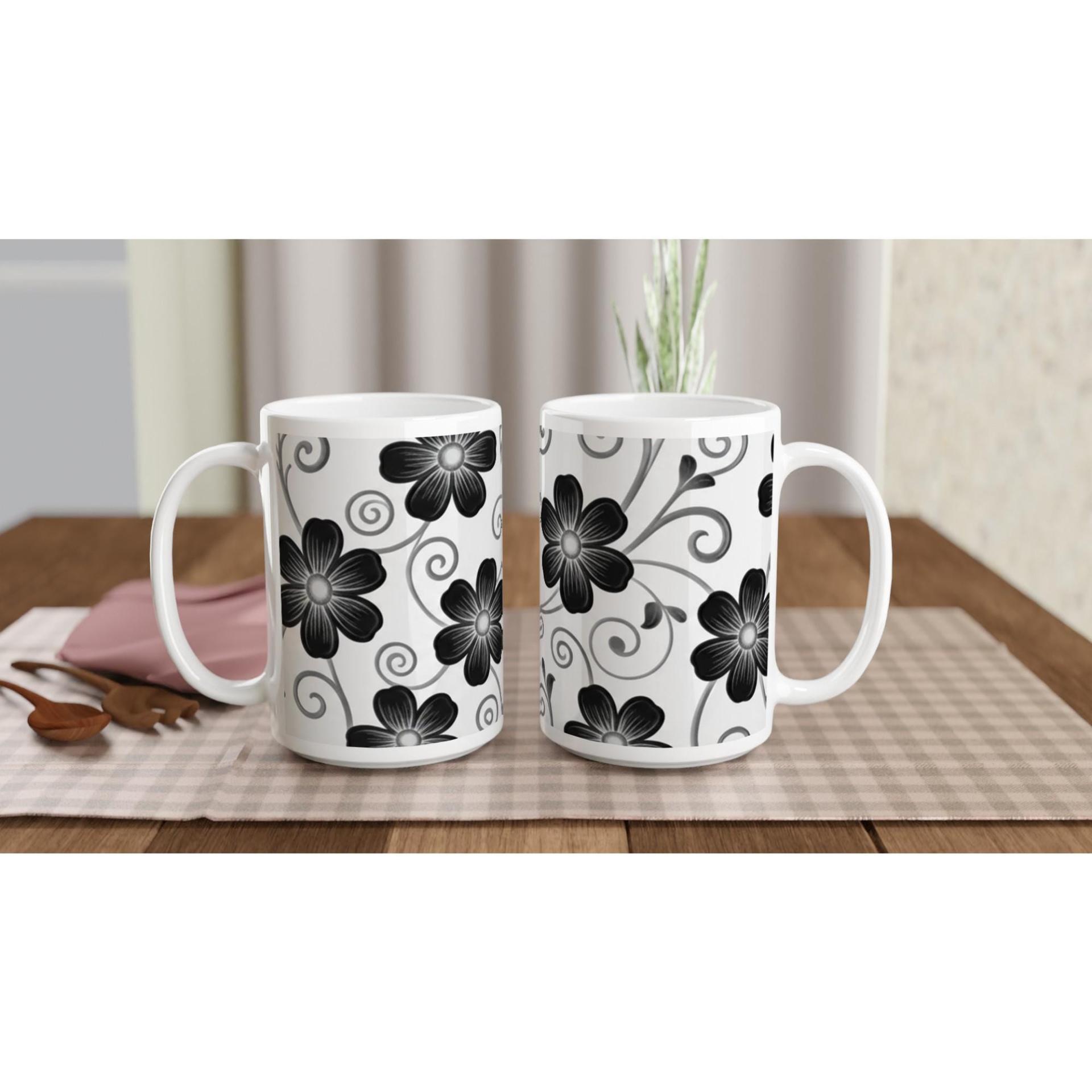 Set of Floral Cups - Light and Dark - Large 15oz Ceramic Mugs