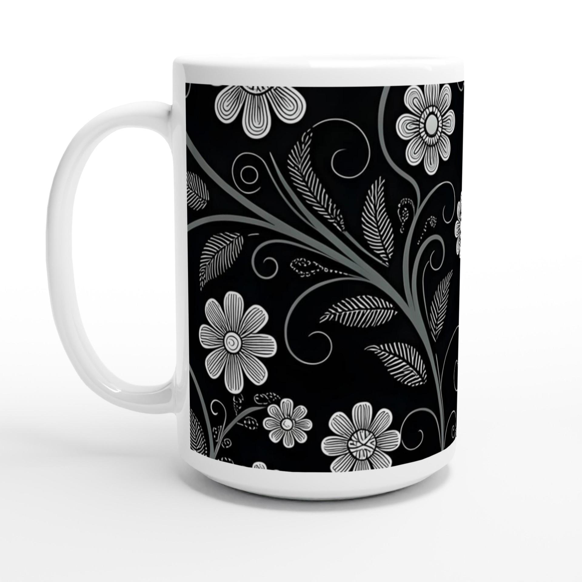 Set of Big Mugs, Dark Floral Cup Set, 15 oz