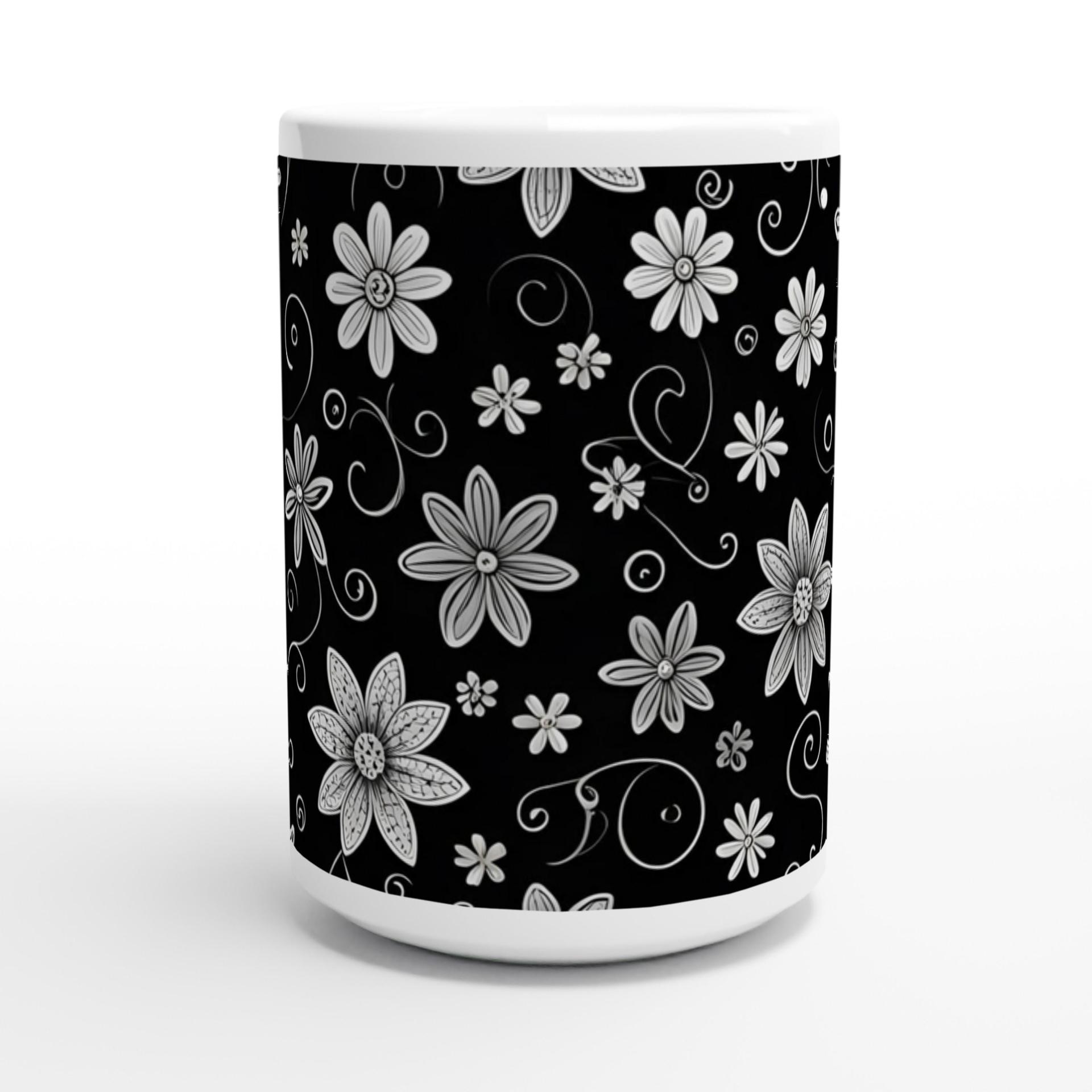 Set of Big Mugs, Dark Floral Cup Set, 15 oz