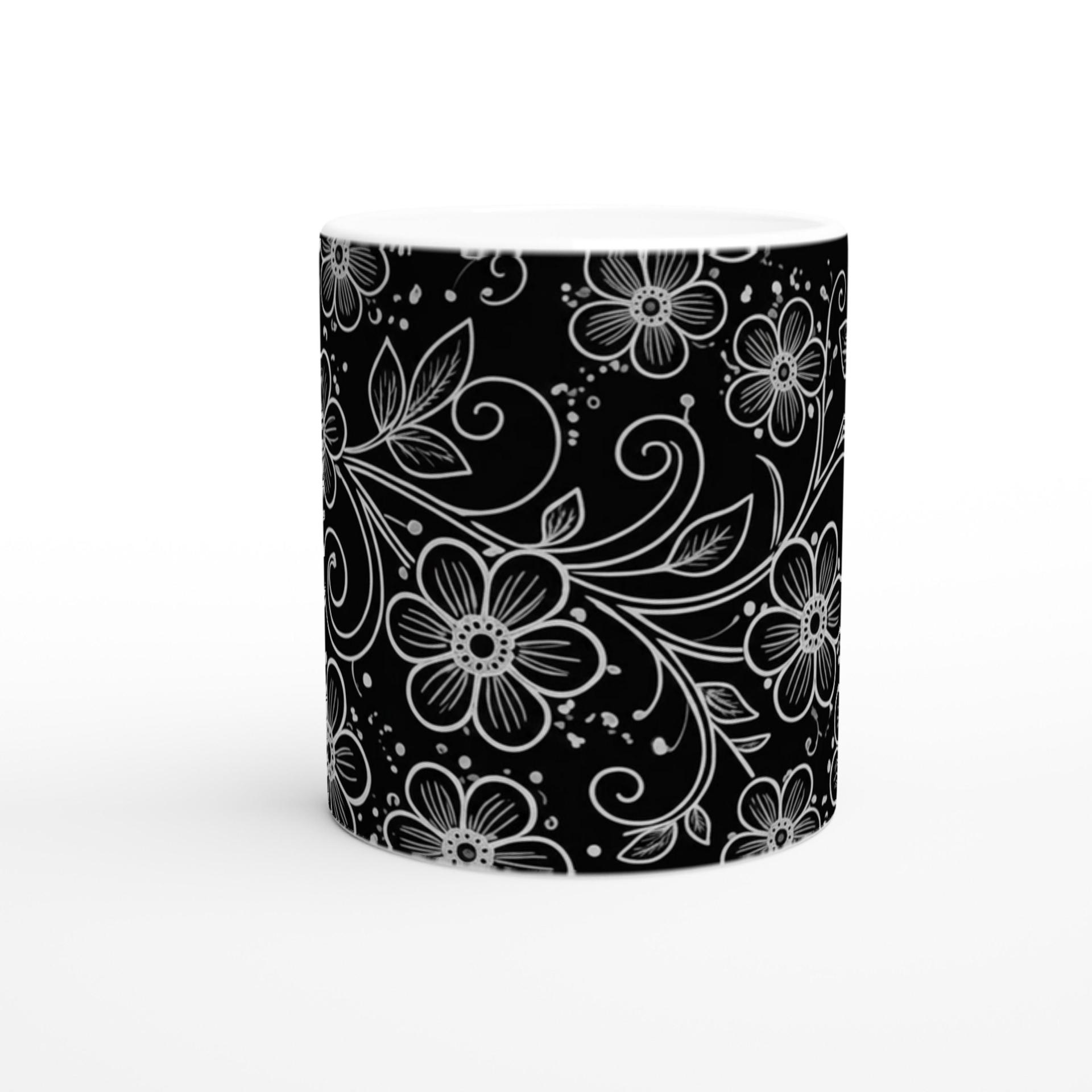 Floral Cups -  Large and Small Ceramic Mugs - 15oz and 11oz Mug Set