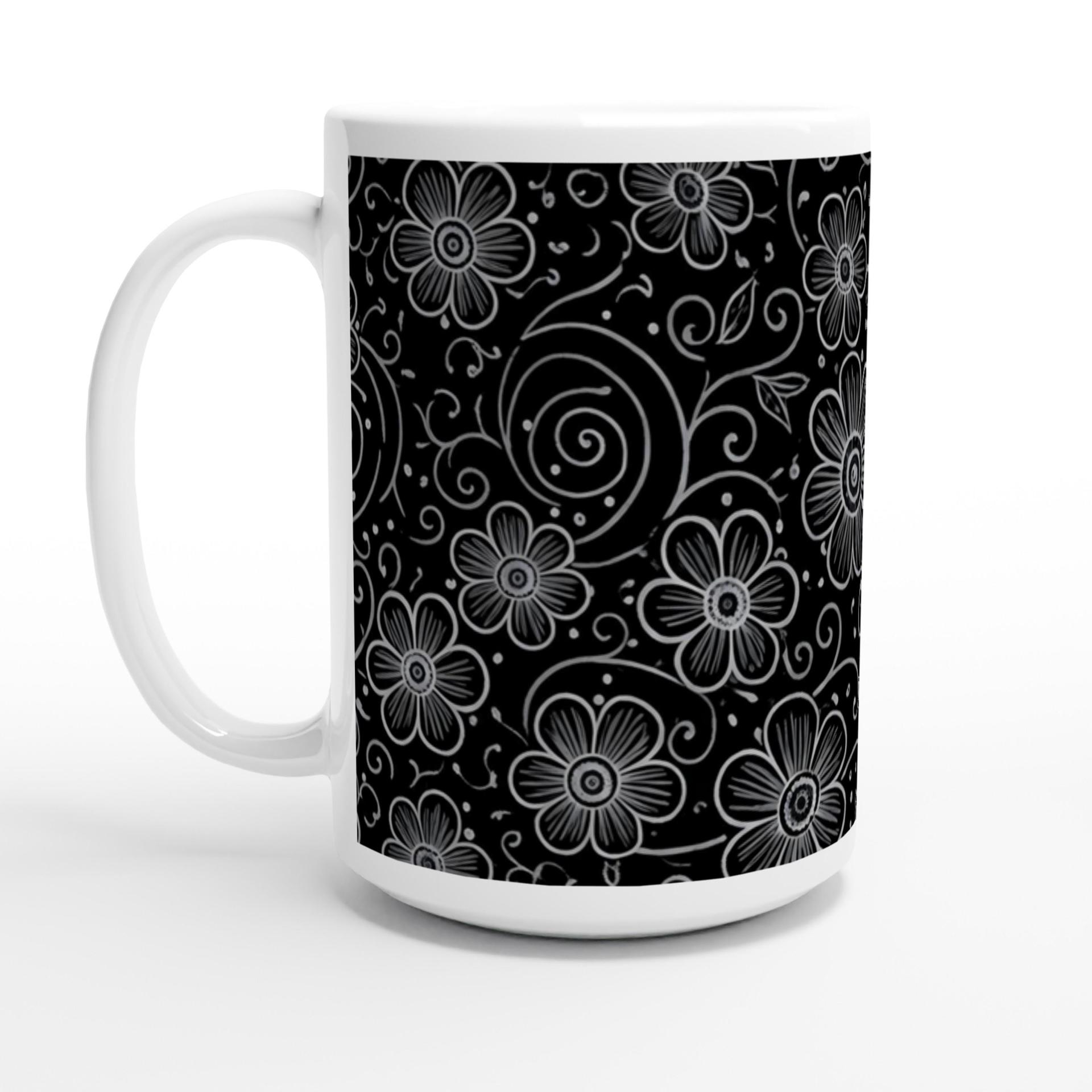 Set of Big Mugs, Floral Cup Set, Large 15 oz Matching Cups
