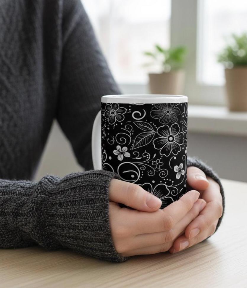 Set of Big Mugs, Floral Cup Set, Large 15 oz Matching Cups