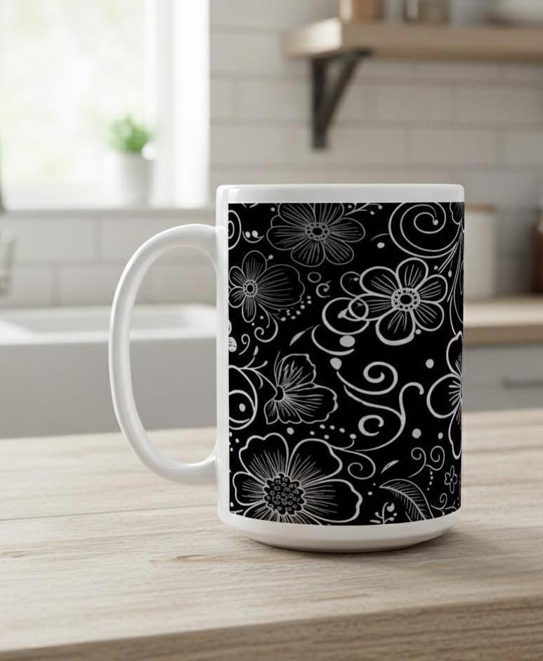 Set of Big Mugs, Floral Cup Set, Large 15 oz Matching Cups