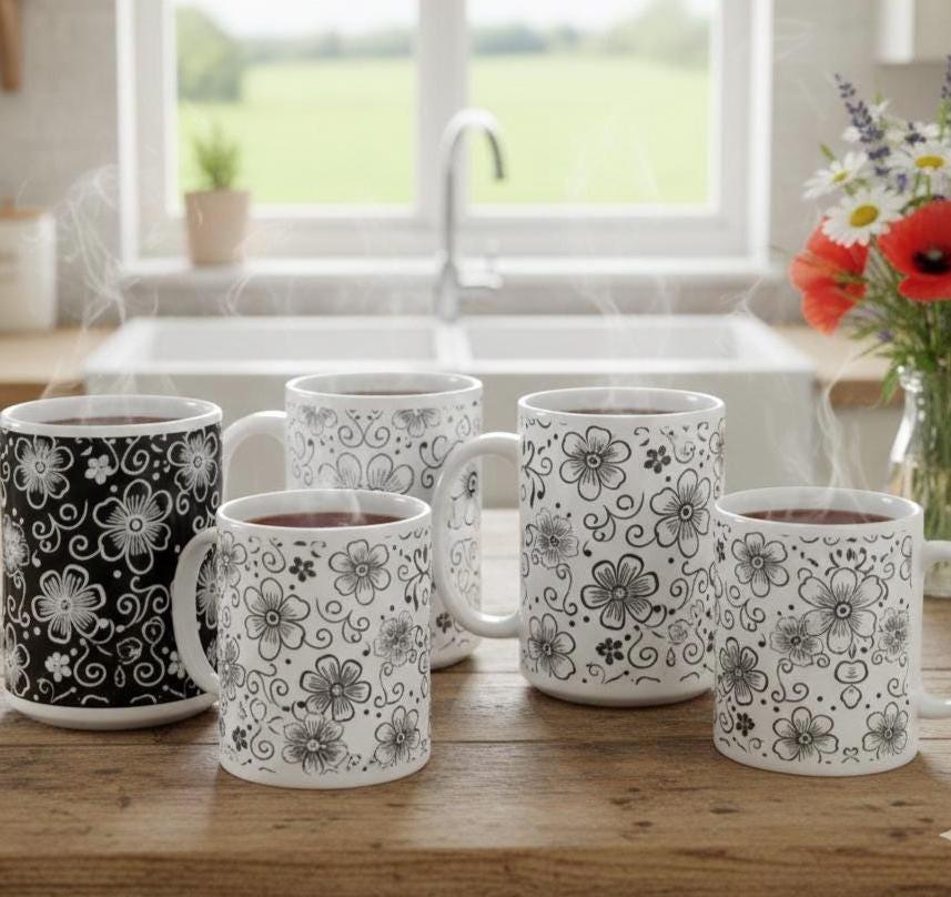 Floral Cups -  Large and Small Ceramic Mug