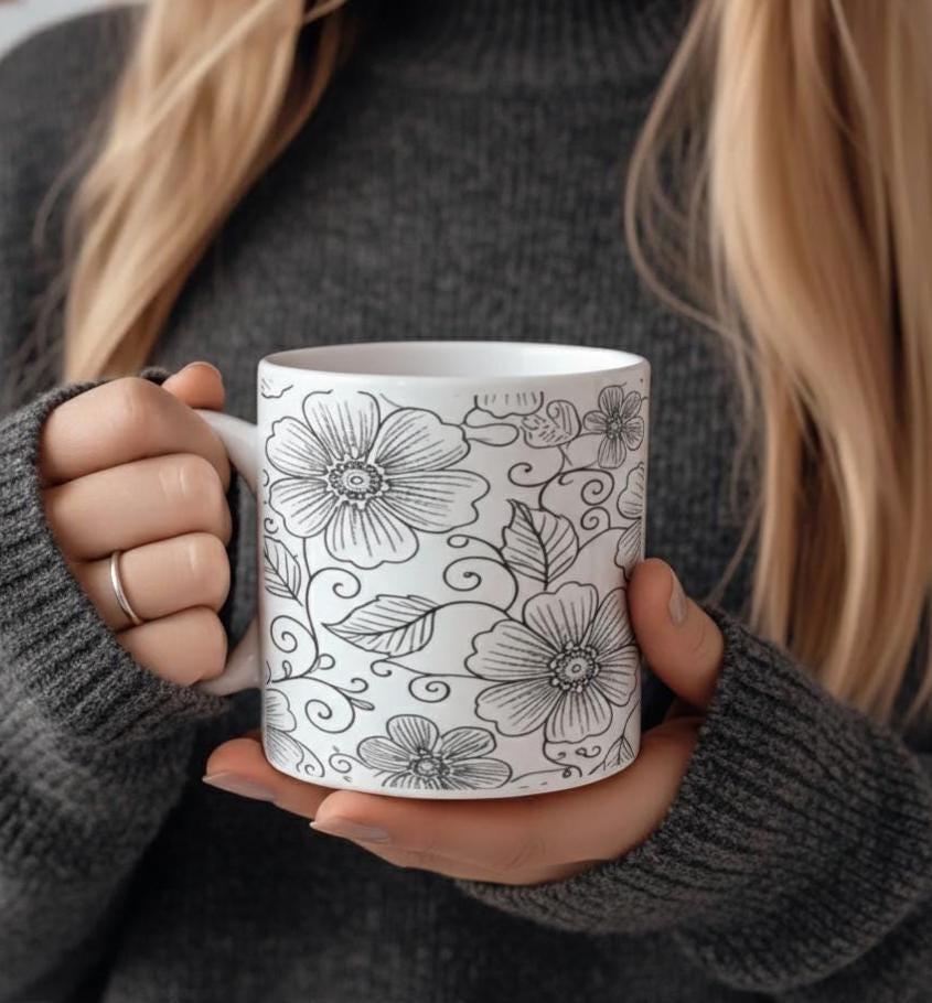Floral Cups -  Large and Small Ceramic Mug