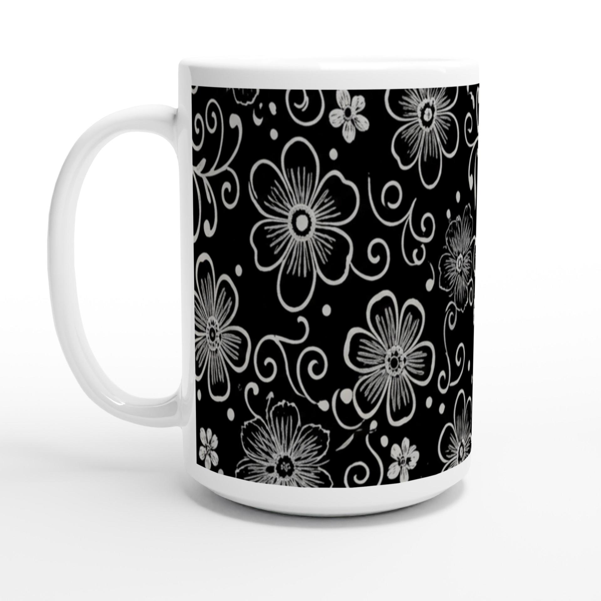 Set of Floral Cups - Light and Dark - Large 15oz Ceramic Mugs