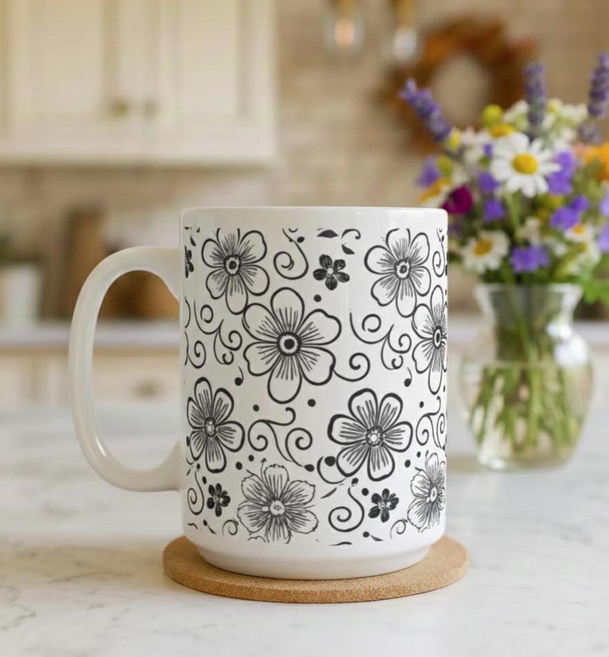 Floral Cups -  Large and Small Ceramic Mug