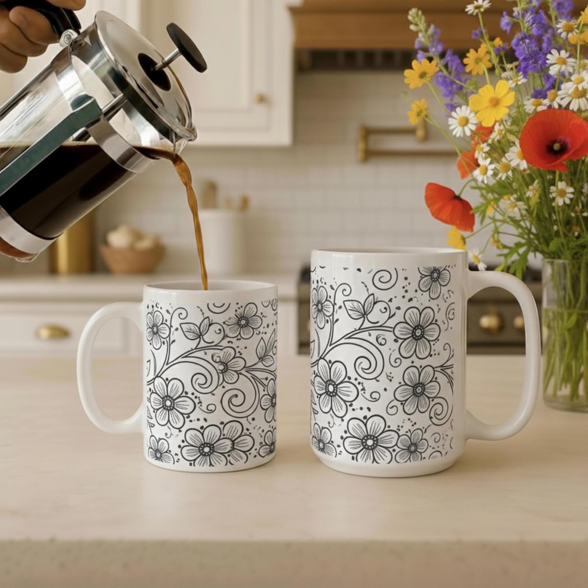 Floral Cups -  Large and Small Ceramic Mug