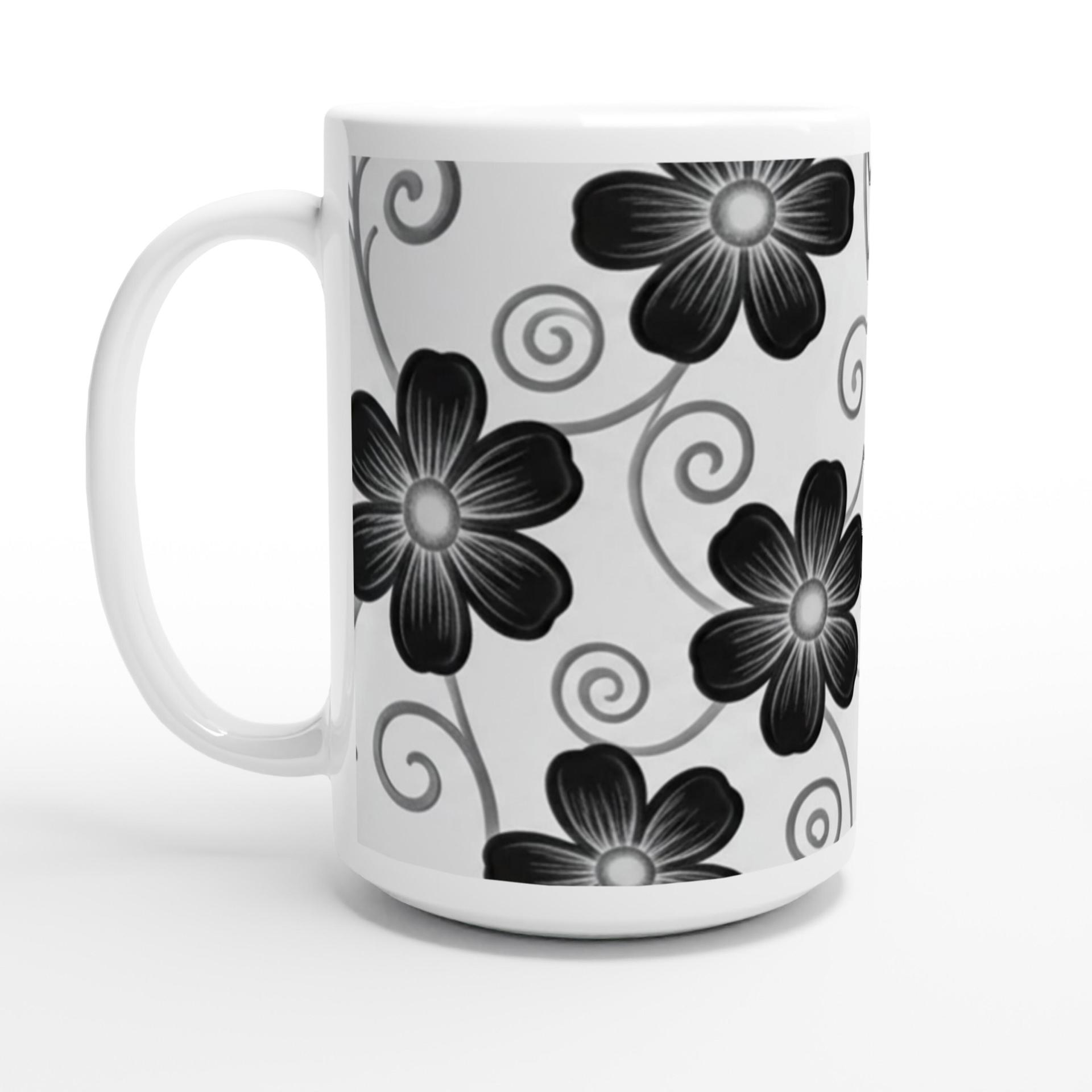 Set of 3 Big Mugs, Floral Cup Set, Large 15 oz