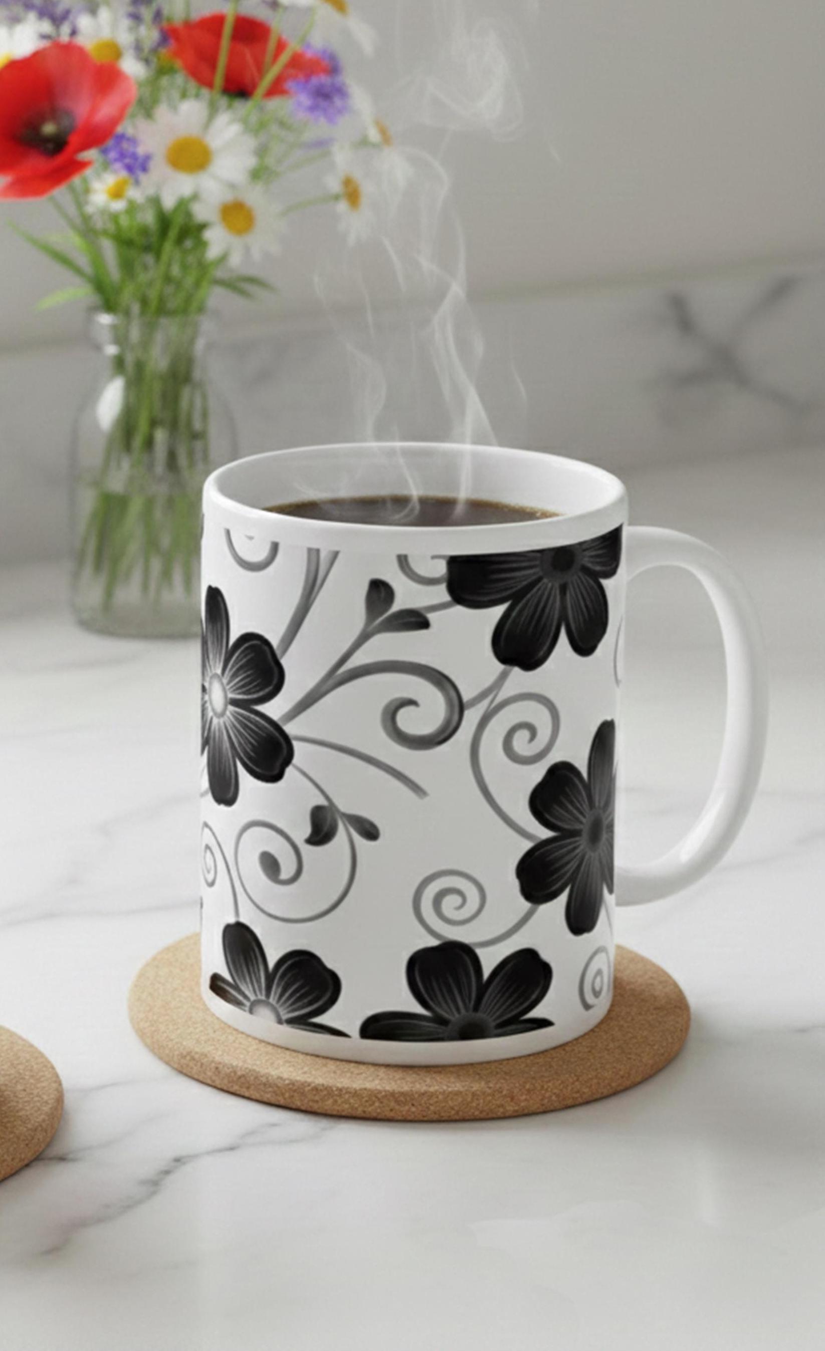 Set of 3 Big Mugs, Floral Cup Set, Large 15 oz