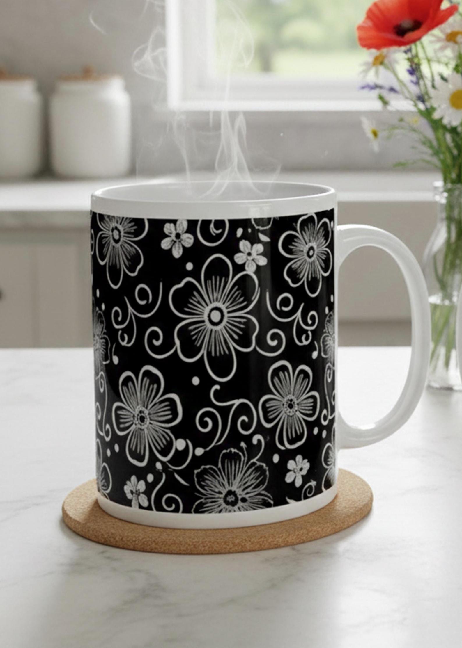 Set of Big Mugs, Dark Floral Cup Set, 15 oz