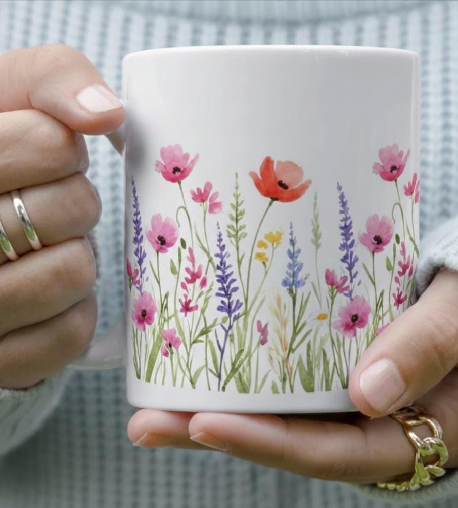 Floral Cups -  Large and Small Ceramic Mugs