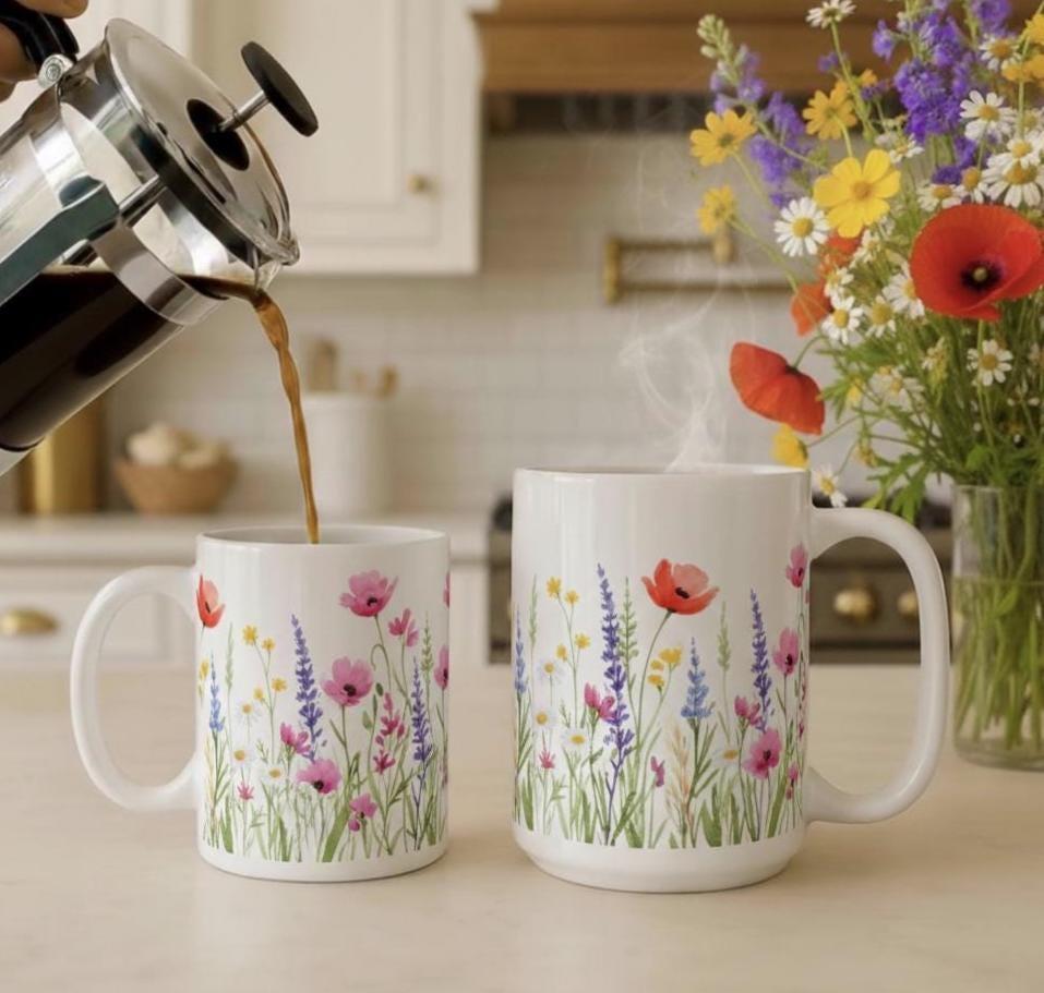 Floral Cups -  Large and Small Ceramic Mugs