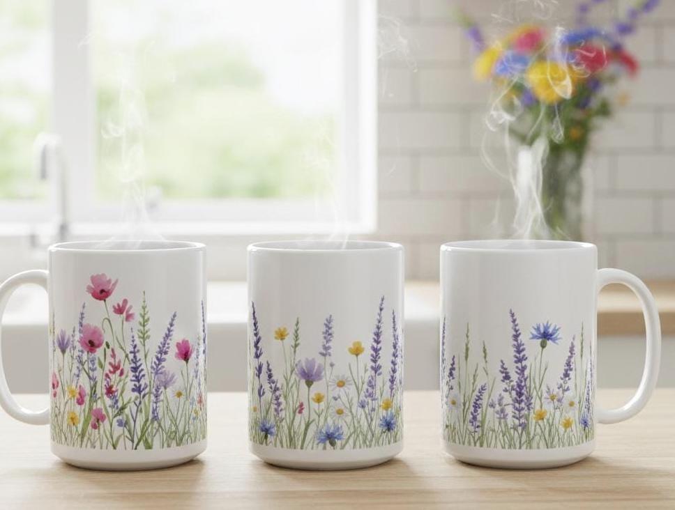 Floral Cups -  Large and Small Ceramic Mugs