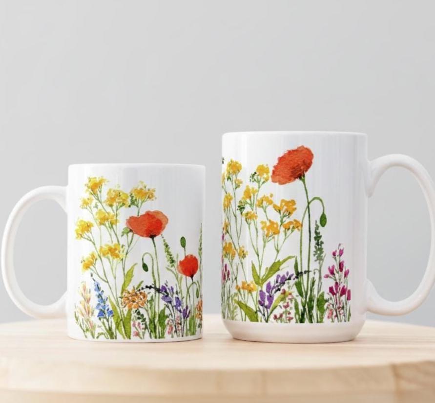 Floral Cups -  Large and Small Ceramic Mugs