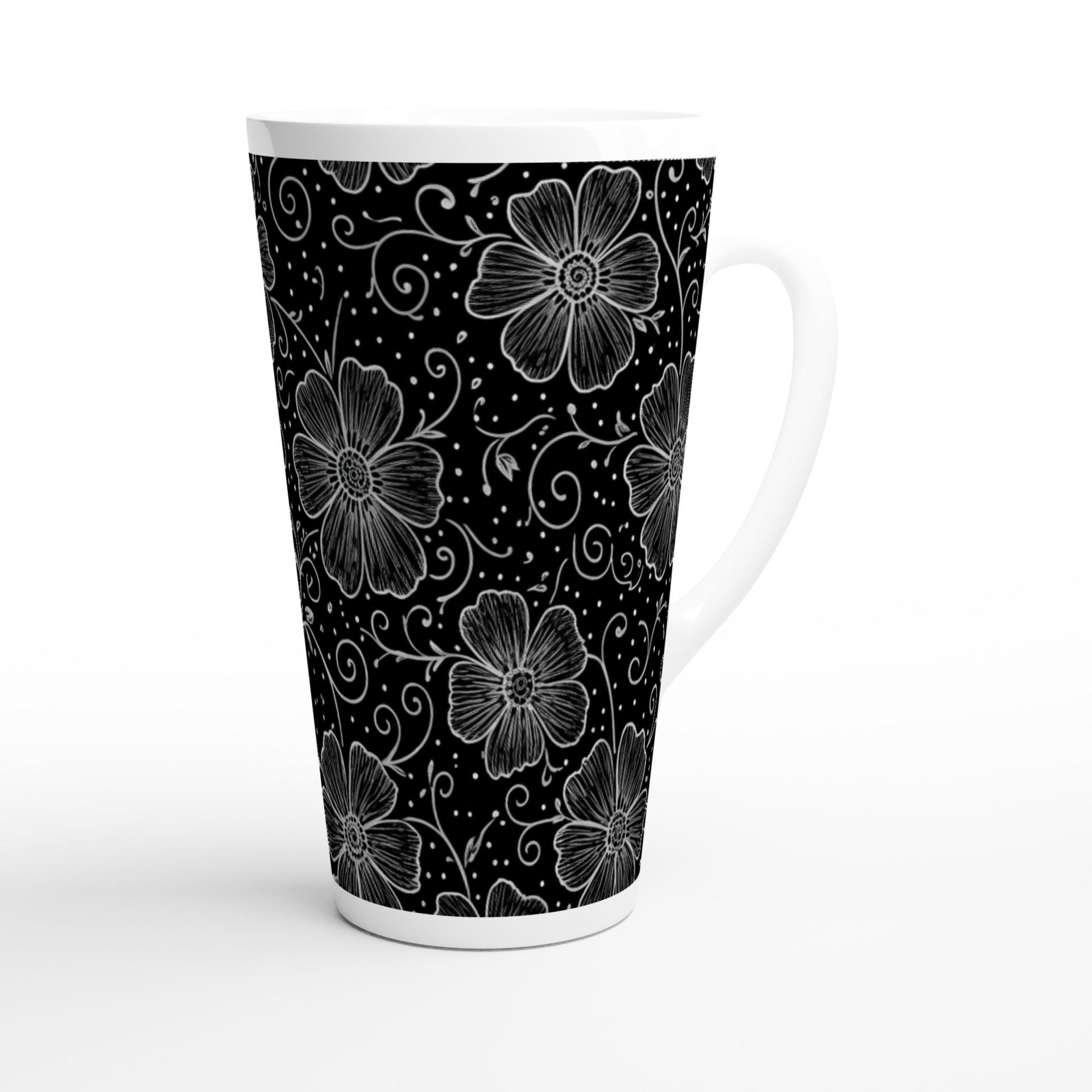 Set of 3 Cups, Floral, 17oz Latte Ceramic Mugs Set - Extra Tall Cup Set