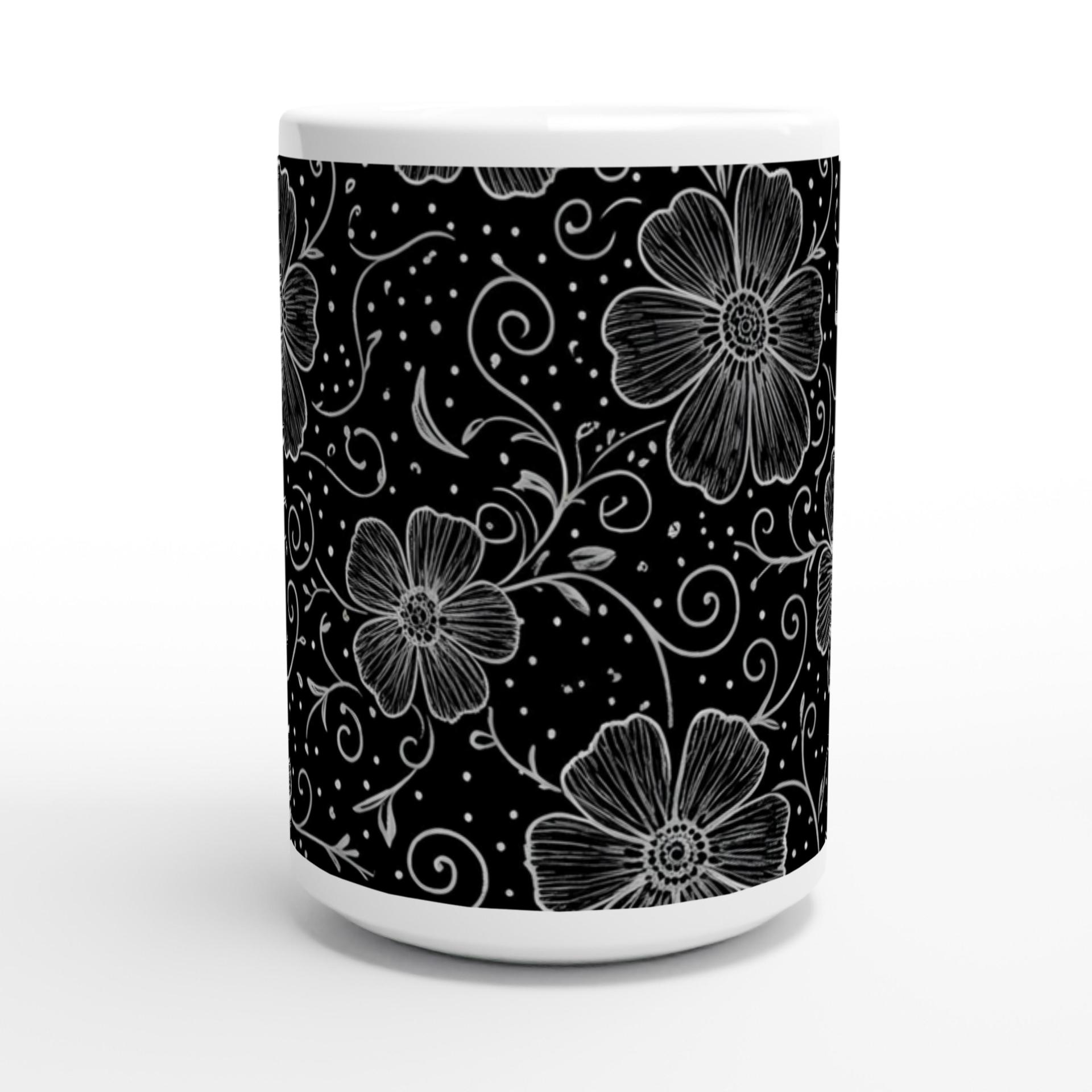Set of Big Mugs, Floral Cup Set, Large 15 oz Matching Cups