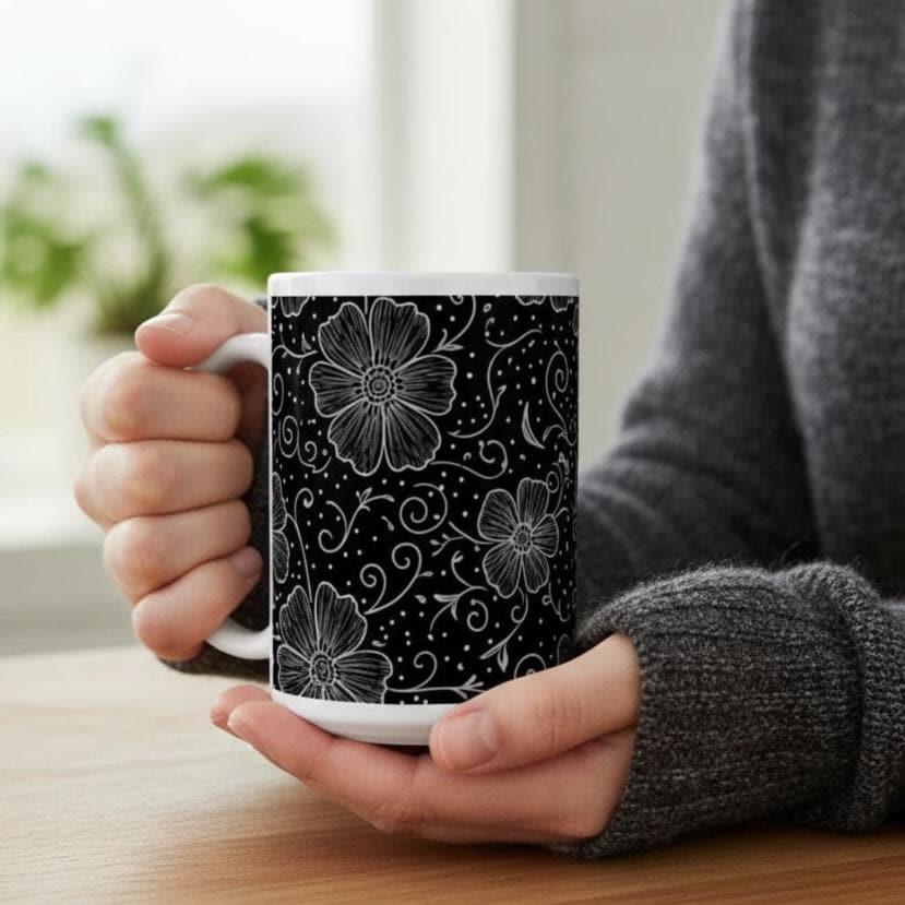 Set of Big Mugs, Floral Cup Set, Large 15 oz Matching Cups