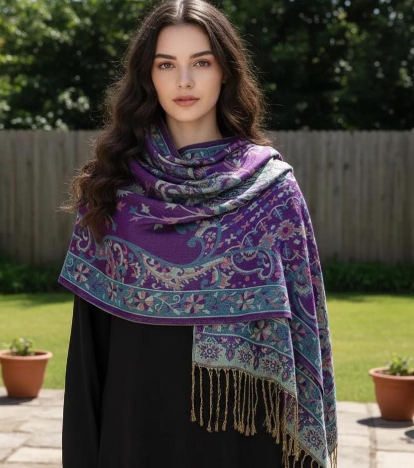 Reversible Soft Pashmina Shawl & Scarf for Women, Jacquard Brocade, Shawl, Sarong or Head Wraps