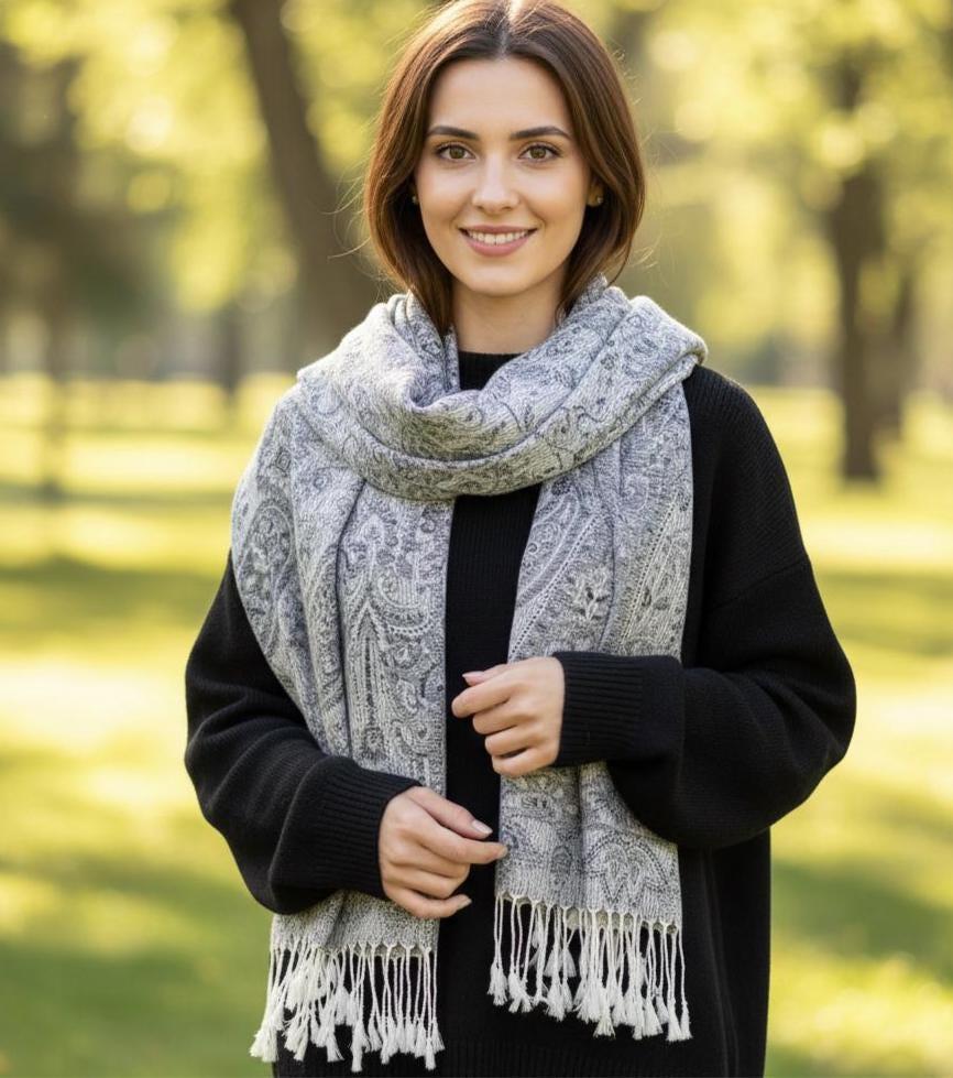 Reversible Soft Pashmina Shawl & Scarf for Women, Jacquard Brocade, Shawl, Sarong or Head Wraps