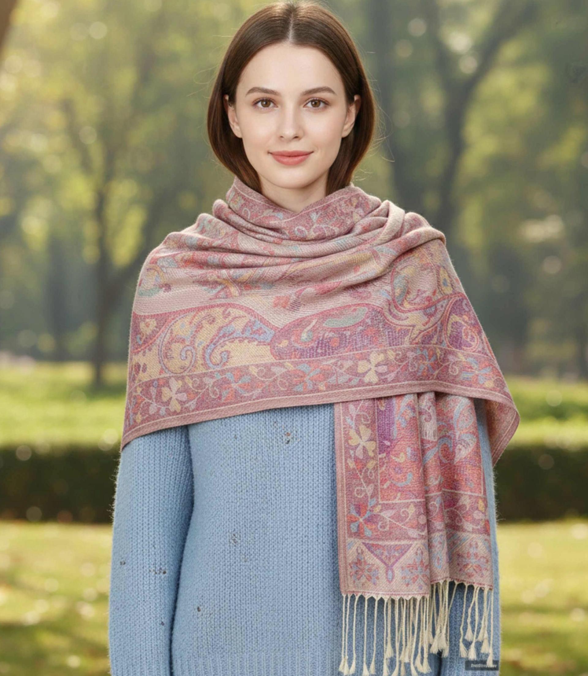Reversible Soft Pashmina Shawl & Scarf for Women, Jacquard Brocade, Shawl, Sarong or Head Wraps