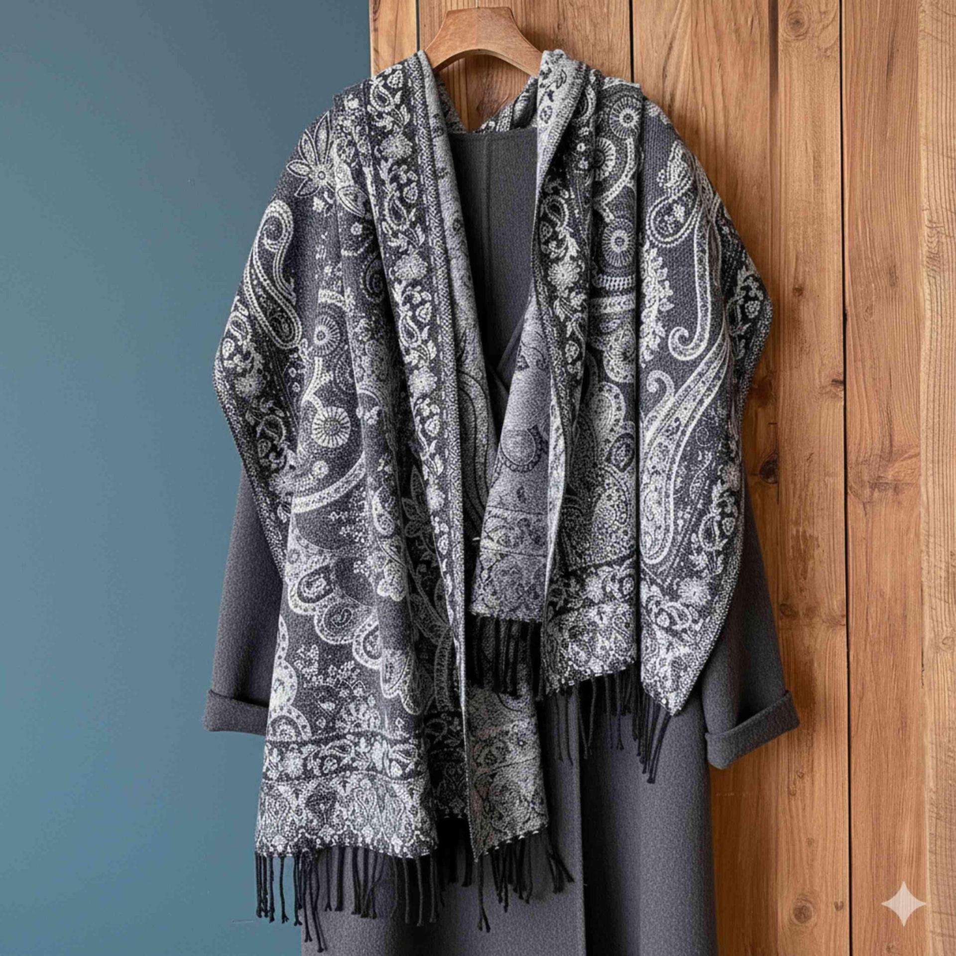 Reversible Soft Pashmina Shawl & Scarf for Women, Jacquard Brocade, Shawl, Sarong or Head Wraps