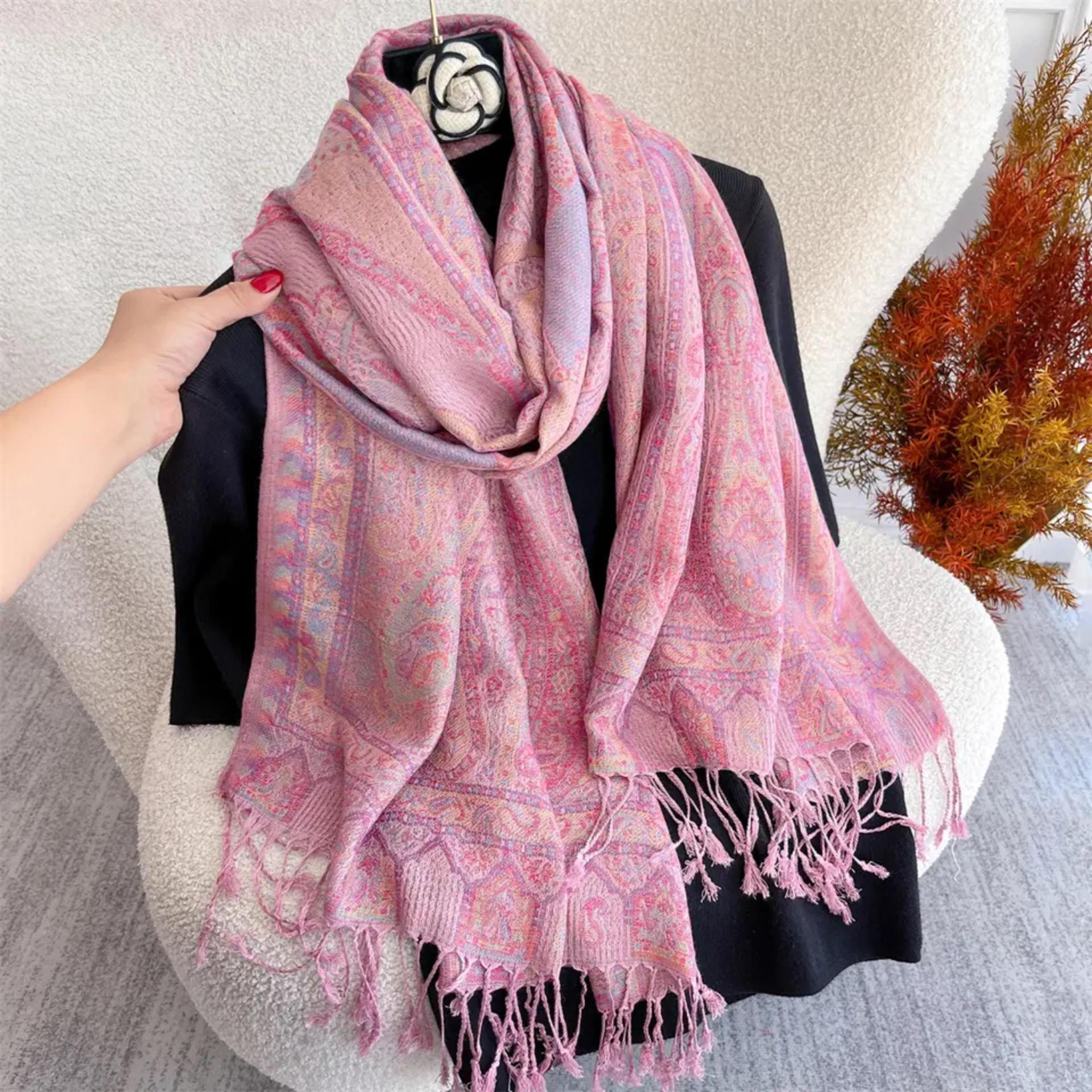 Soft Pashmina Shawl & Scarf for Women, Jacquard Brocade, Shawl, Sarong or Head Wraps