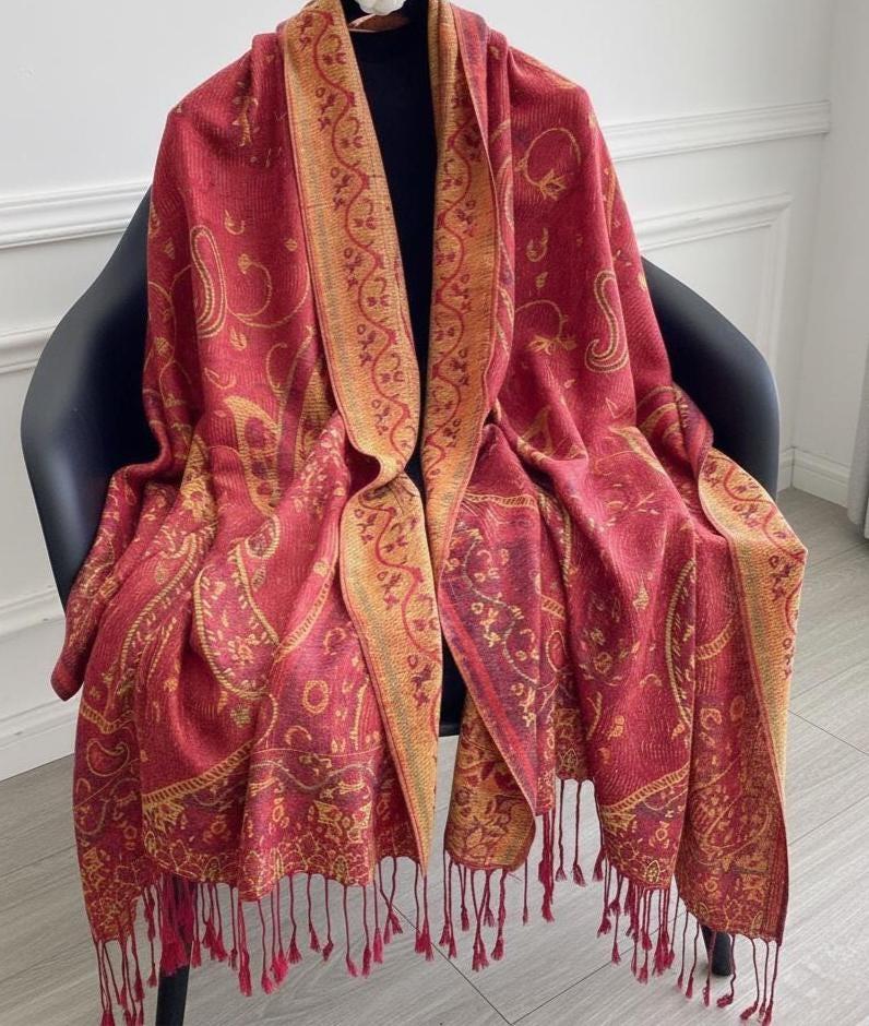 Reversible Soft Pashmina Shawl & Scarf for Women, Jacquard Brocade, Shawl, Sarong or Head Wraps